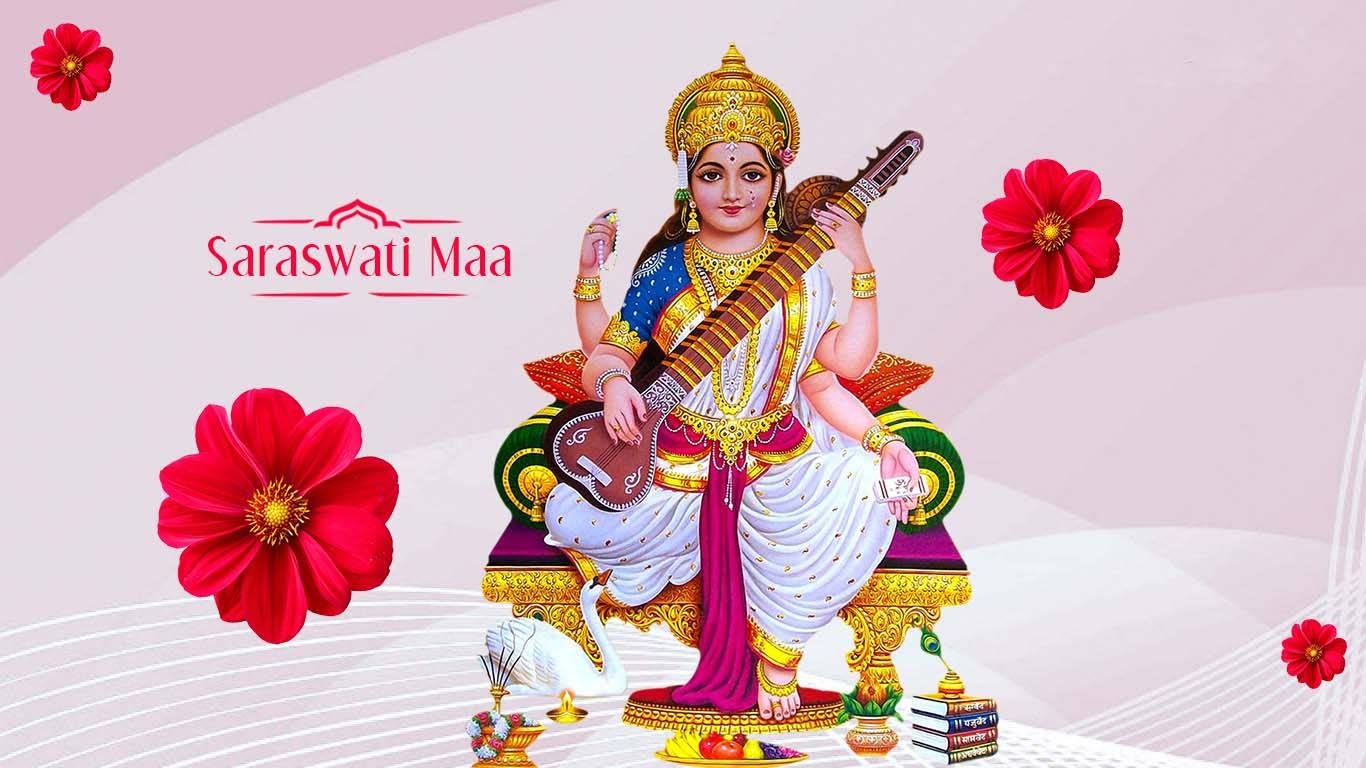 1366x768 Saraswati Mata Wallpaper
