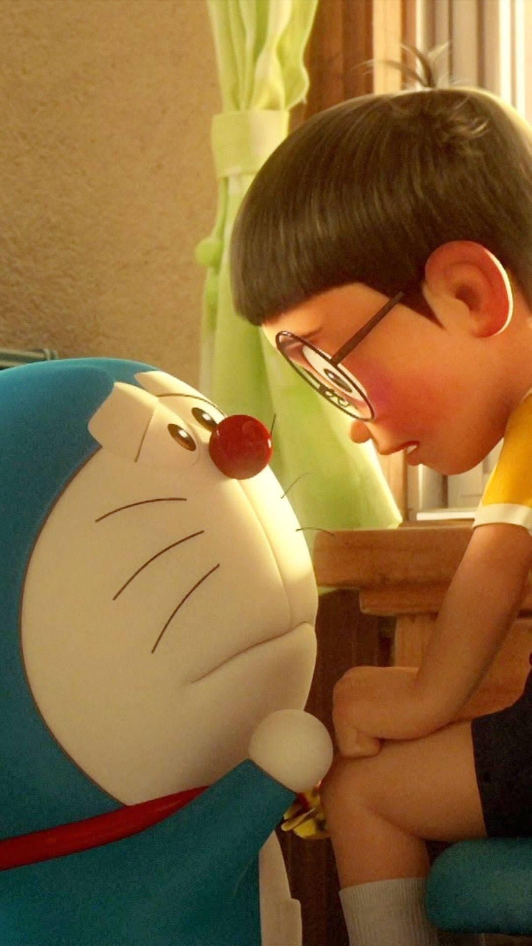 1080x1920 Download Sad Nobita Comforted By Doraemon Wallpaper