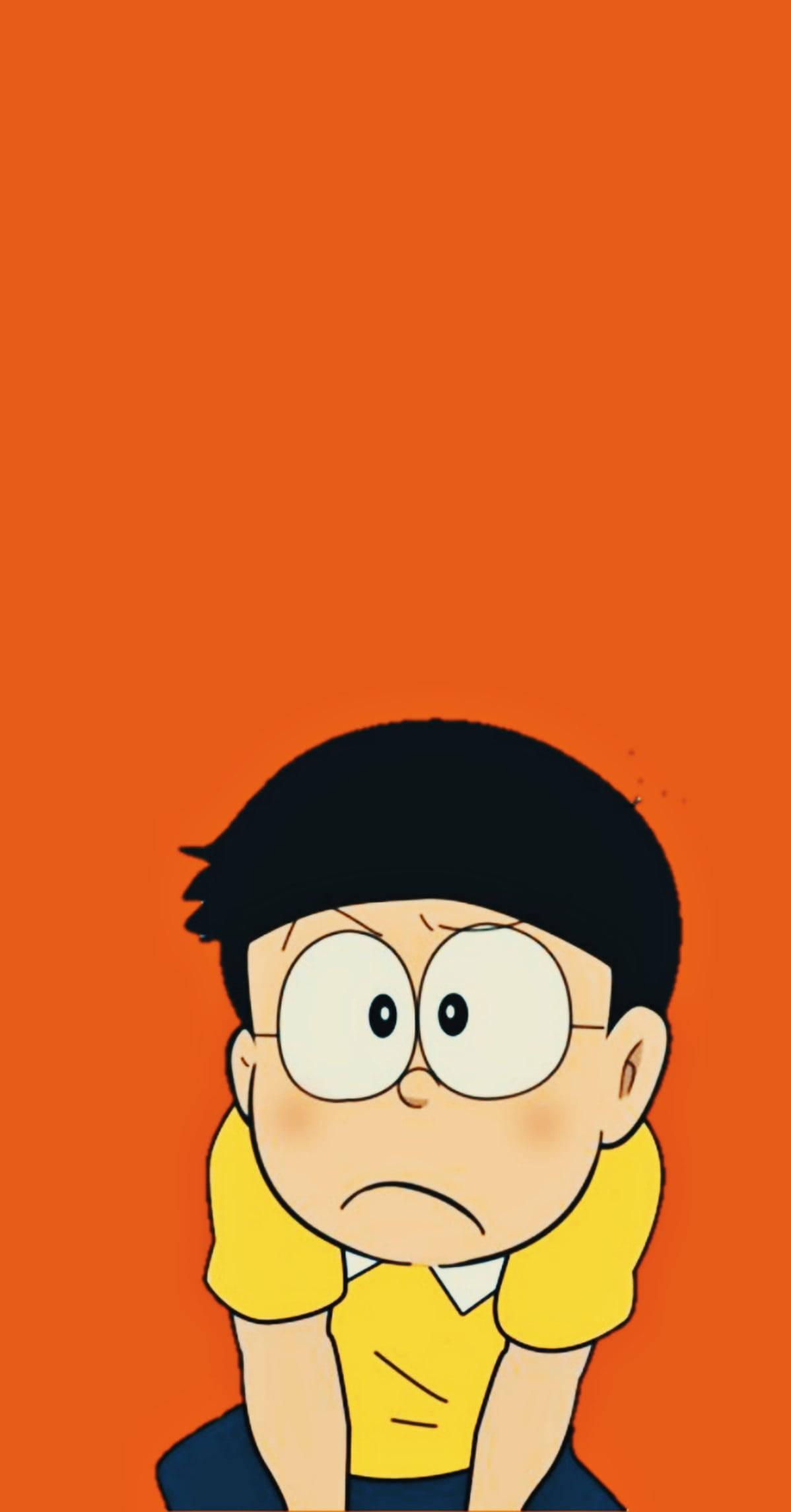1198x2289 Download Sad Nobita Doraemon Orange Aesthetic Wallpaper