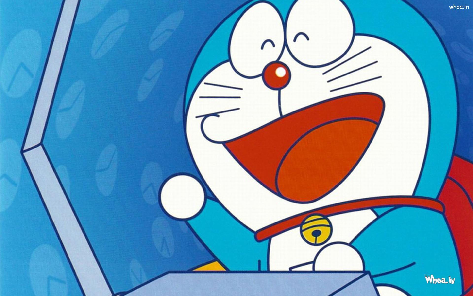 1920x1200 Doraemon Laughing With Blue Background Wallpaper