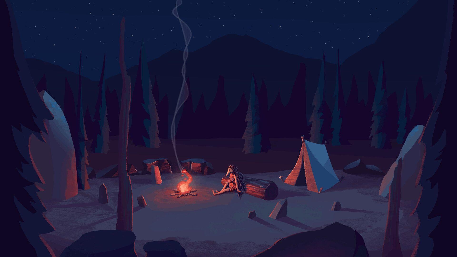 1920x1080 2D Animation by Lida CosgroveGossamyr (OC) winding down by the campfire. Campfire drawing, Photography illustration, Digital art