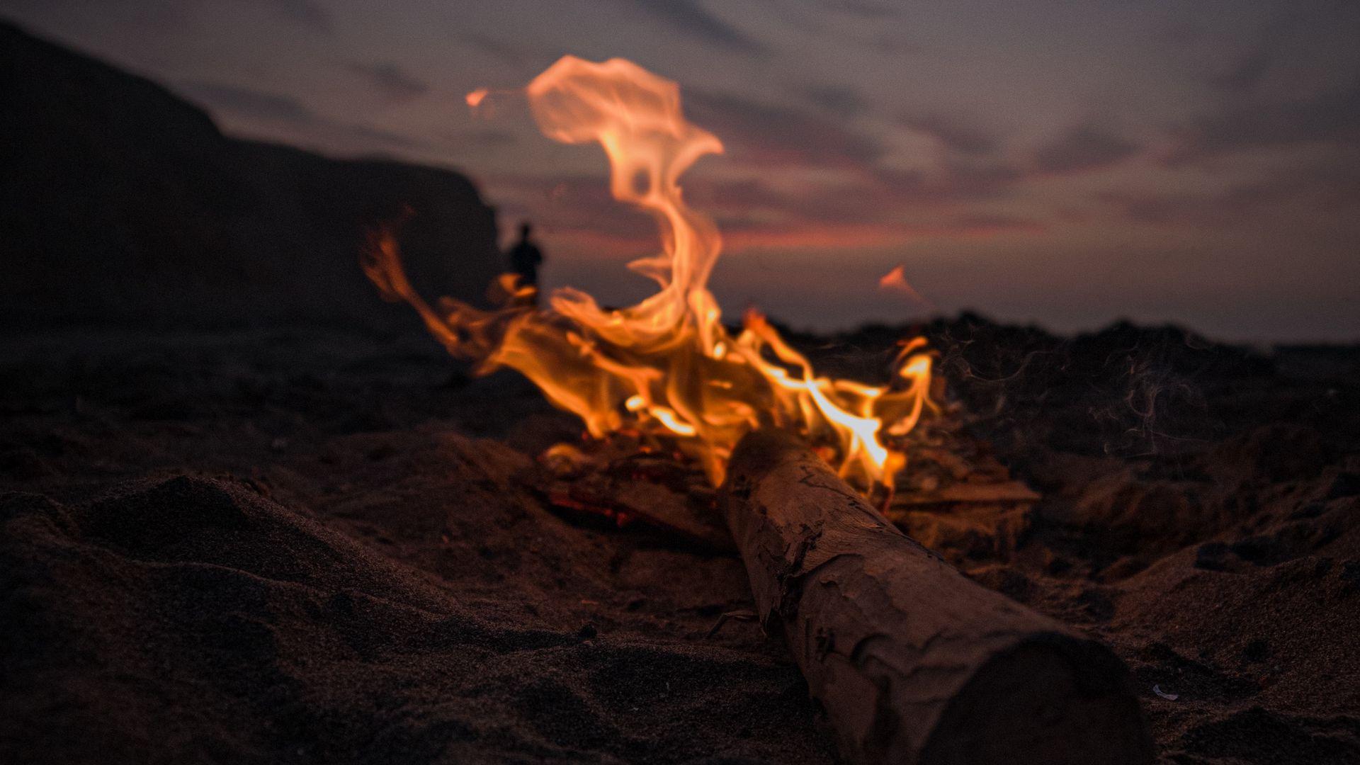1920x1080 Bonfire, Fire, Beach Wallpaper Download