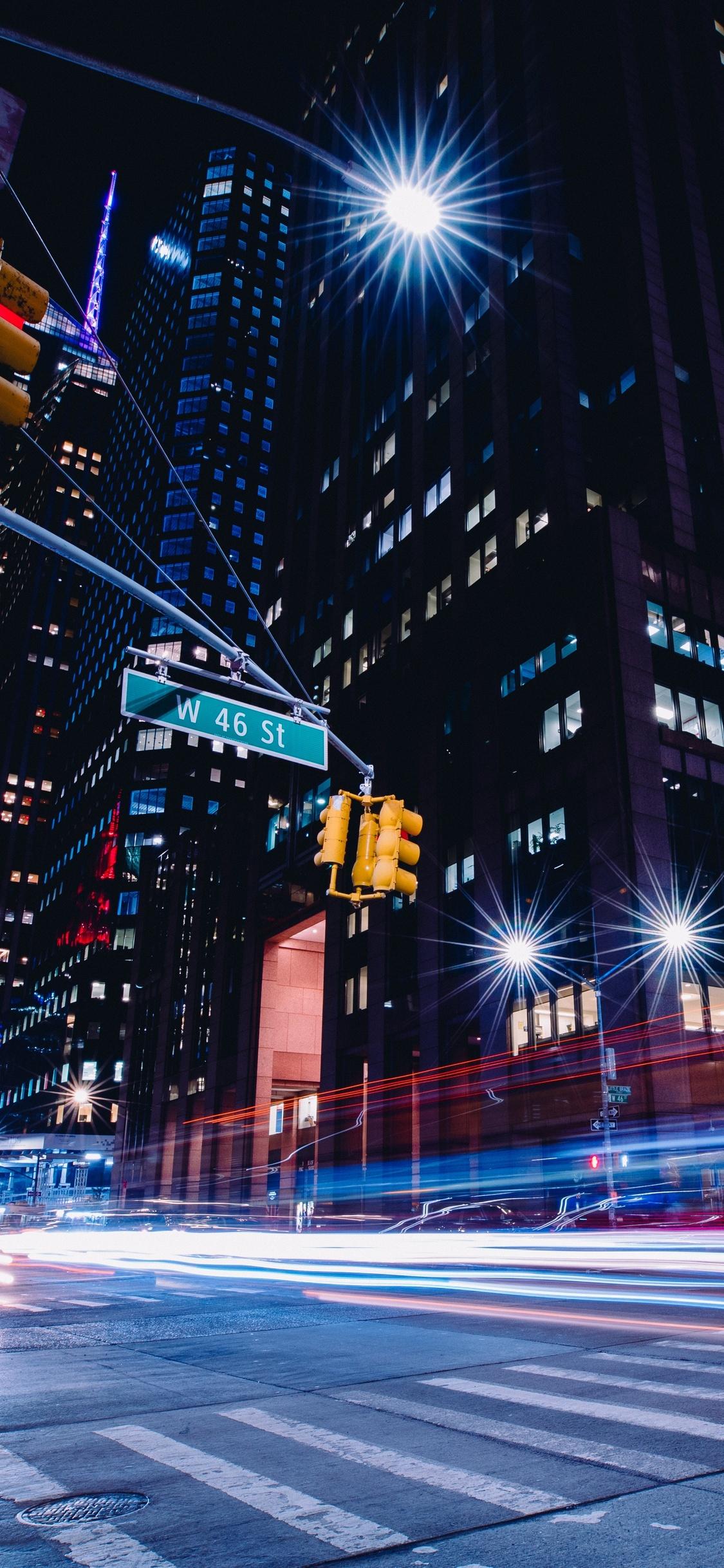 1125x2436 New York City Street Long Exposure iPhone XS, iPhone iPhone X HD 4k Wallpaper, Image, Background, Photo and Picture