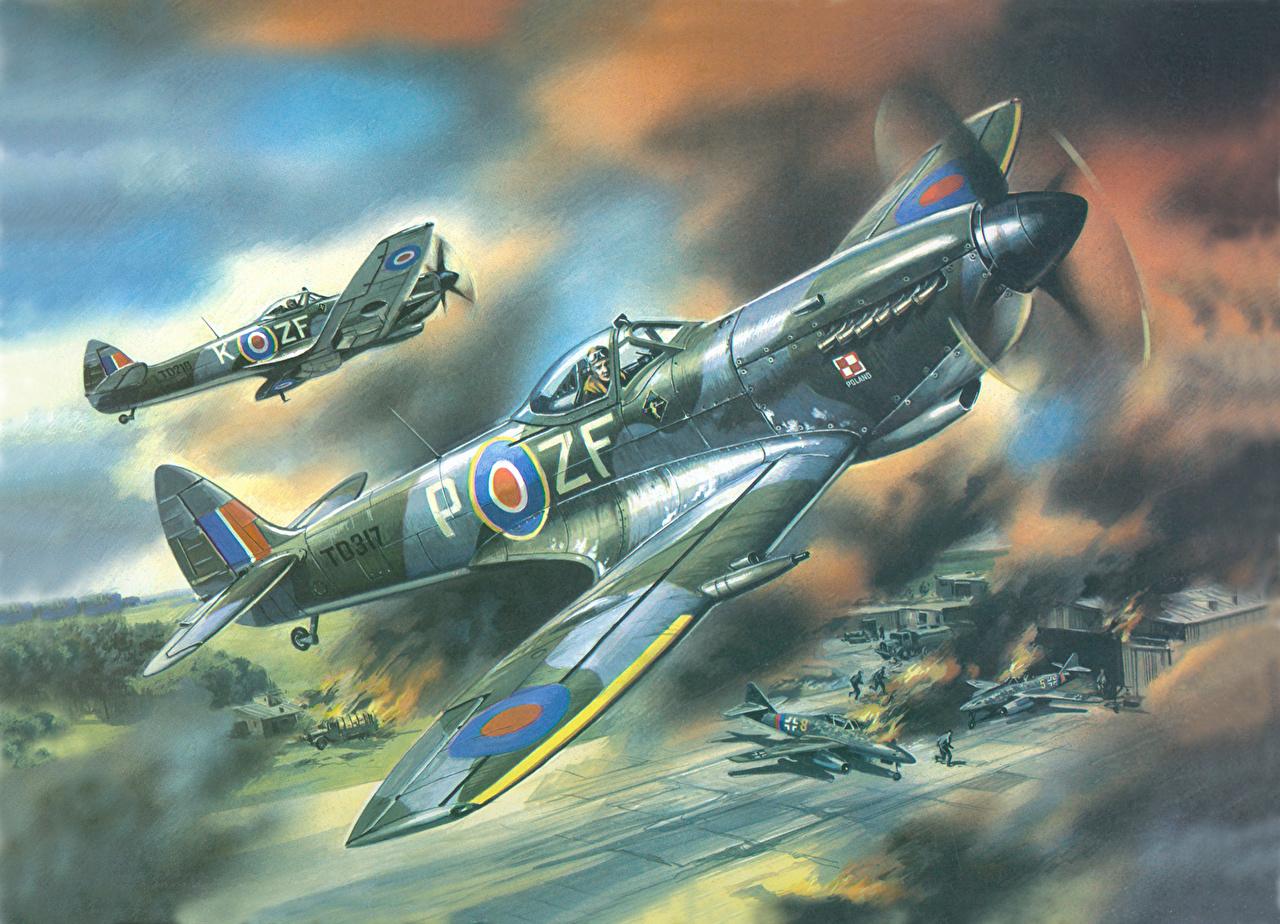1280x924 Desktop Wallpaper Airplane Spitfire 16 Flight Painting Art Aviation