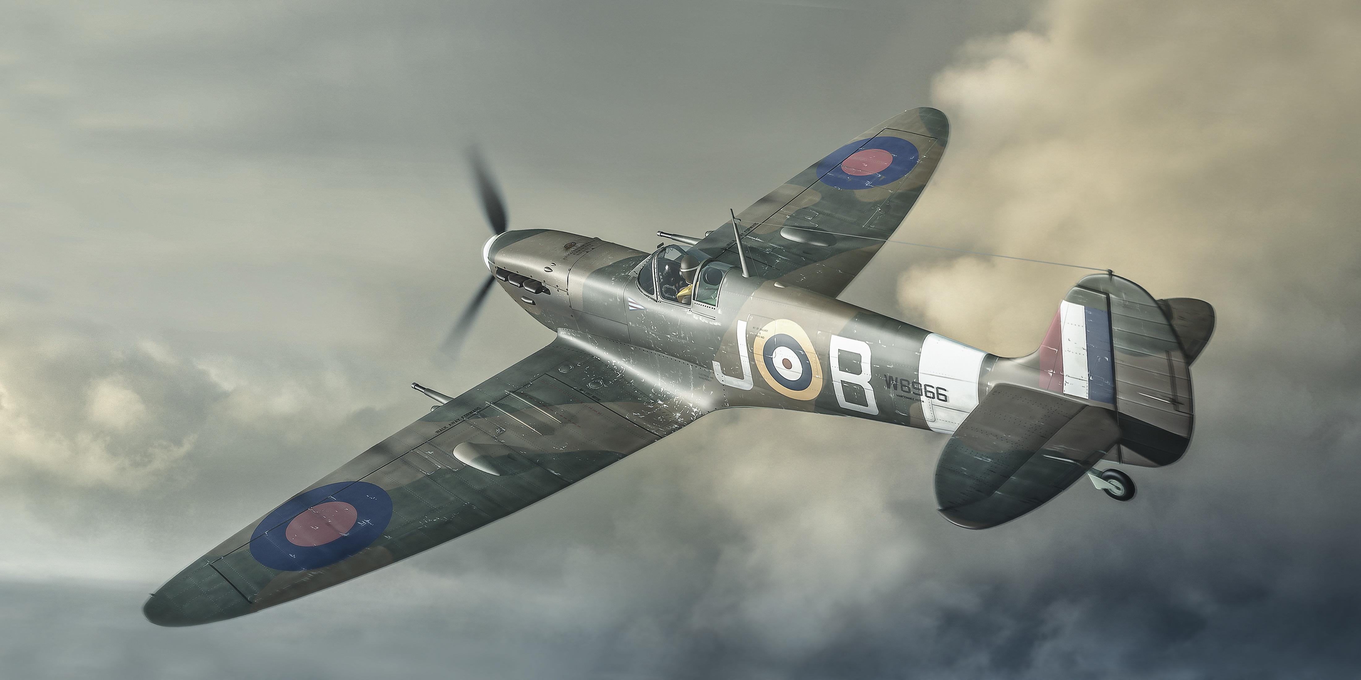 4400x2200 Wallpaper Airplane Supermarine Spitfire Painting Art 4400x2200