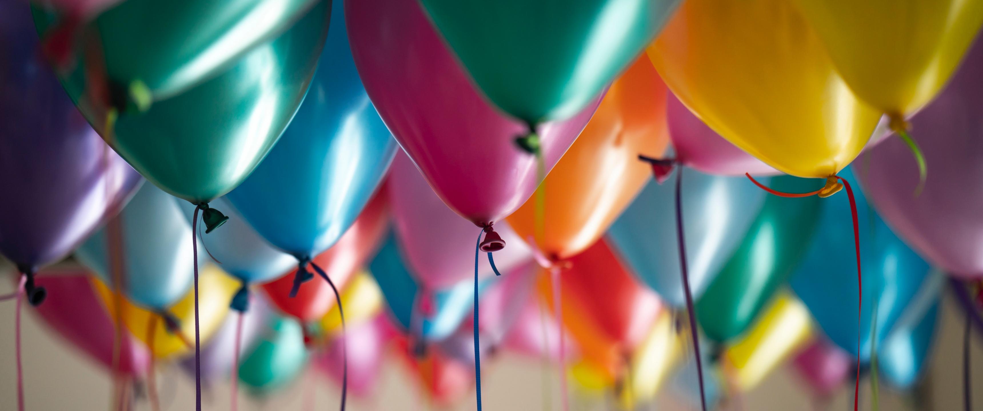 3440x1440 Colorful balloons Wallpaper 4K, Birthday, Decoration, Photography