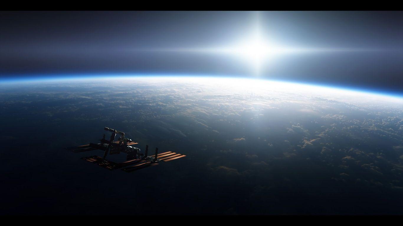 1366x768 Space station desktop PC and Mac wallpaper