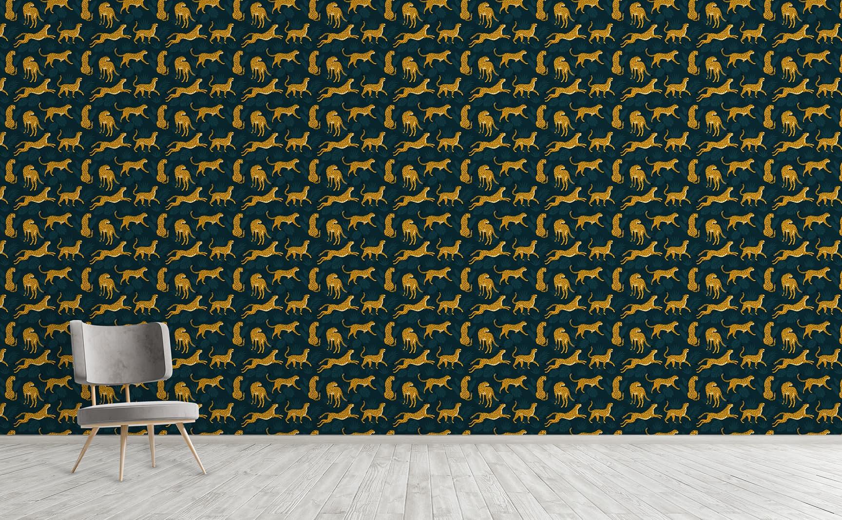 1728x1068 Cheetah and jungle leaves dark textured Pattern Wallpaper for Walls. Leaps and Bounds