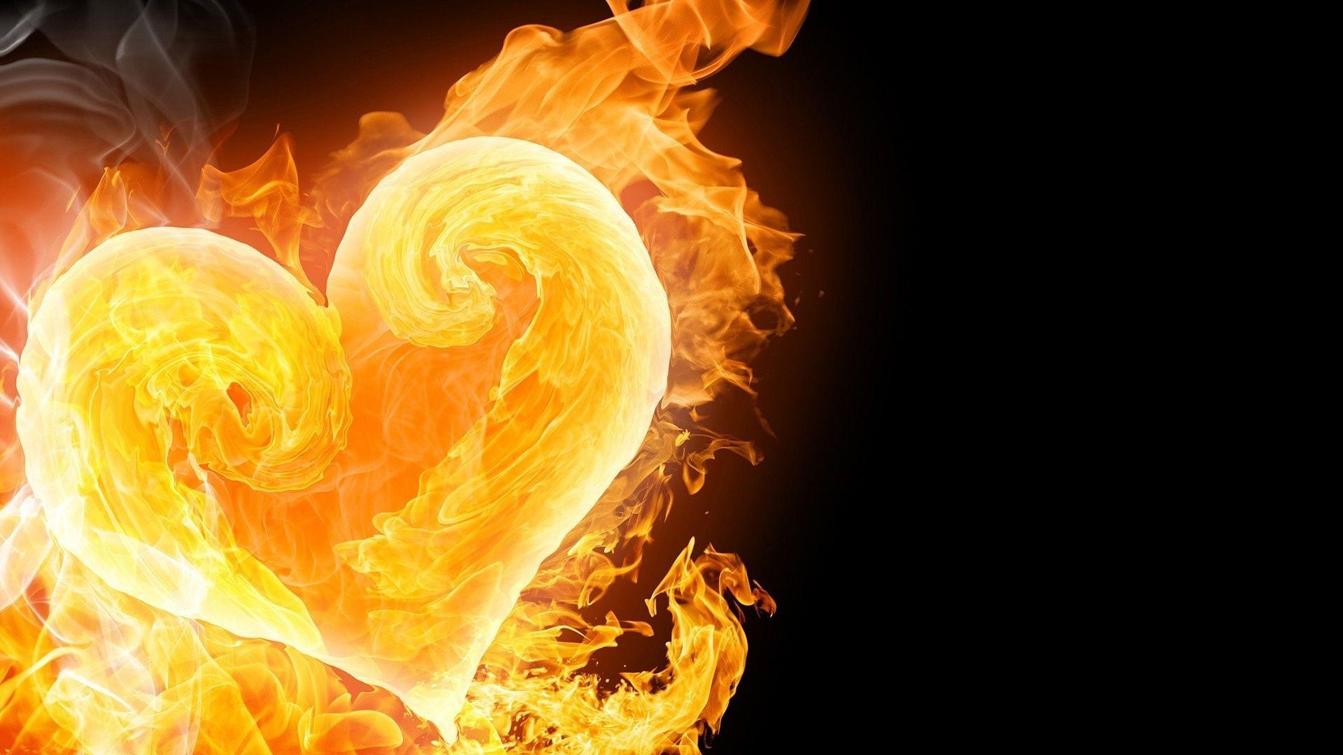 1920x1080 digital art, black background, heart, yellow, fire, flower, flame, computer wallpaper, font Gallery HD Wallpaper