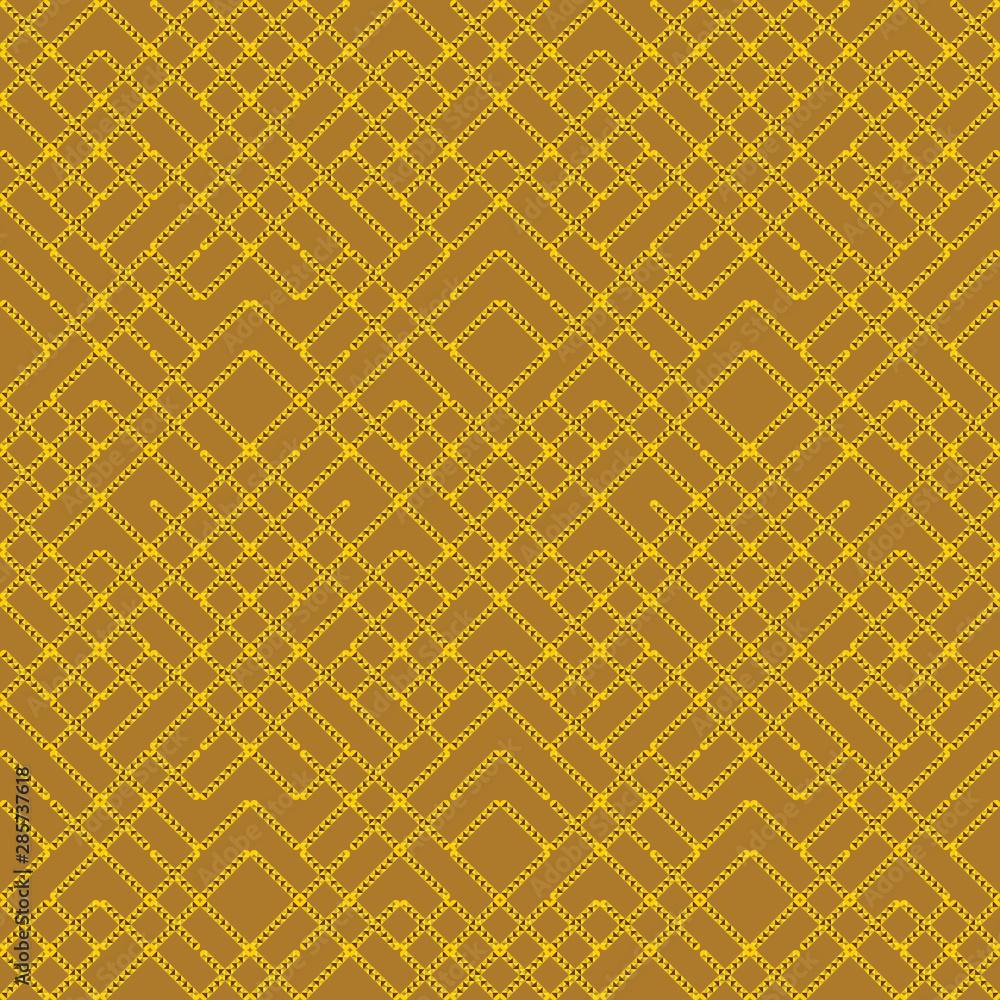 1000x1000 golden yellow intricate modern geometric pattern with decorated textured lines and shapes for textile, fabric, wallpaper, background, backdrop and creative surface design template.the tile is seamless Stock Vector