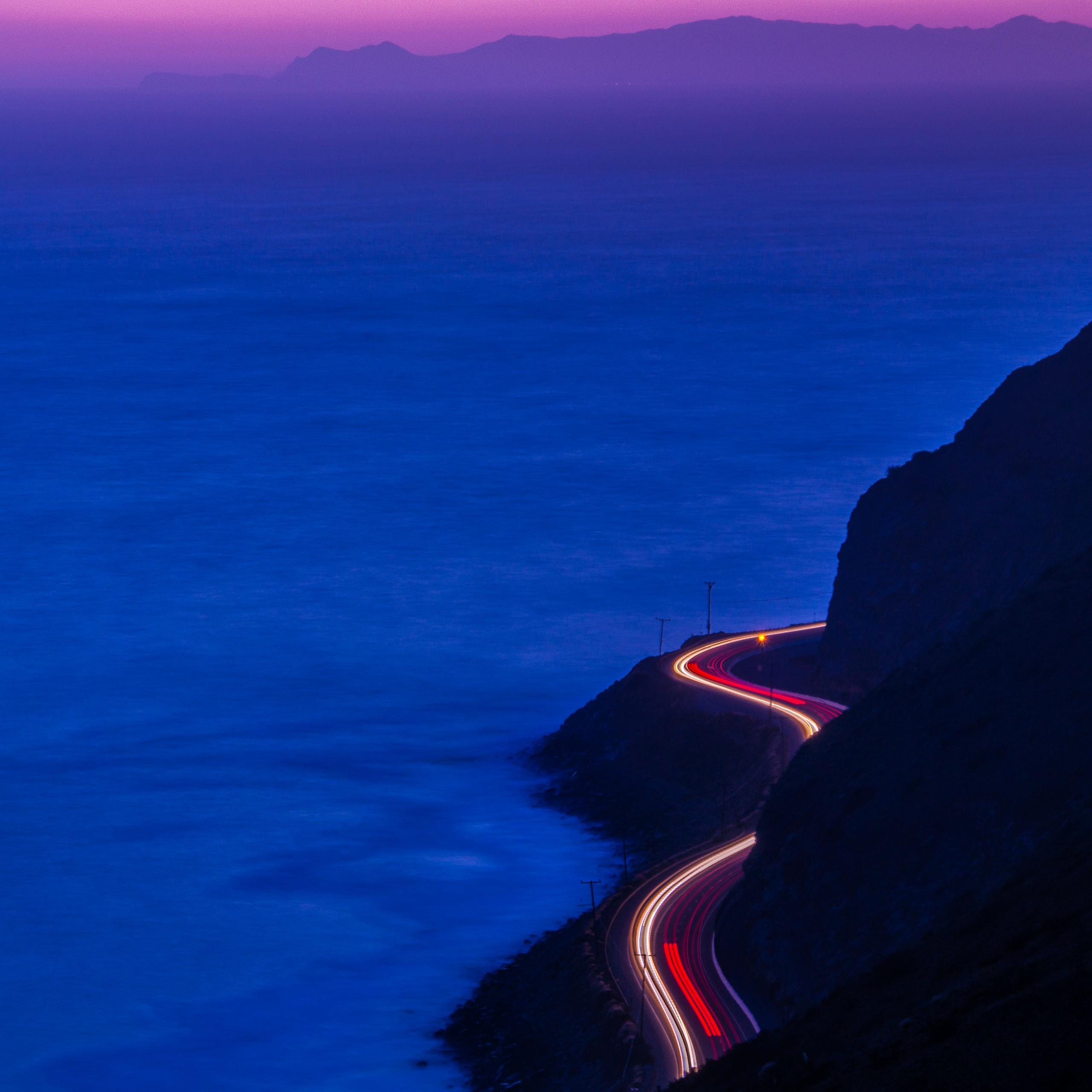 2560x2560 Pacific Coast Highway Wallpaper 4K, California, Car lights, Nature