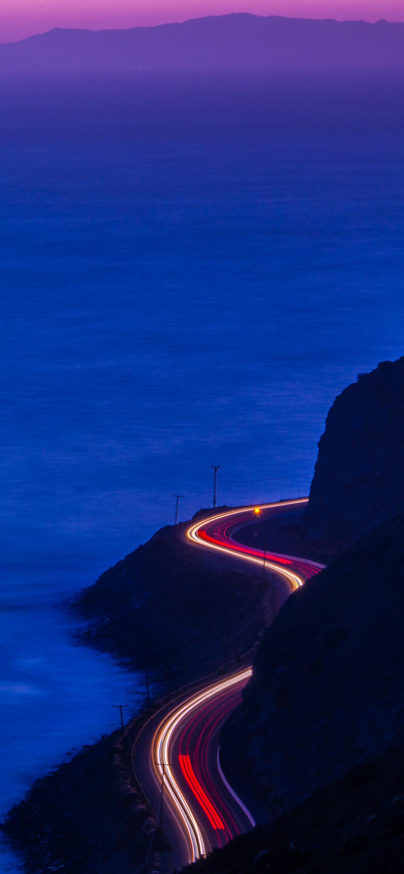 1284x2778 Pacific Coast Highway Wallpaper 4K, California, Car lights, Nature