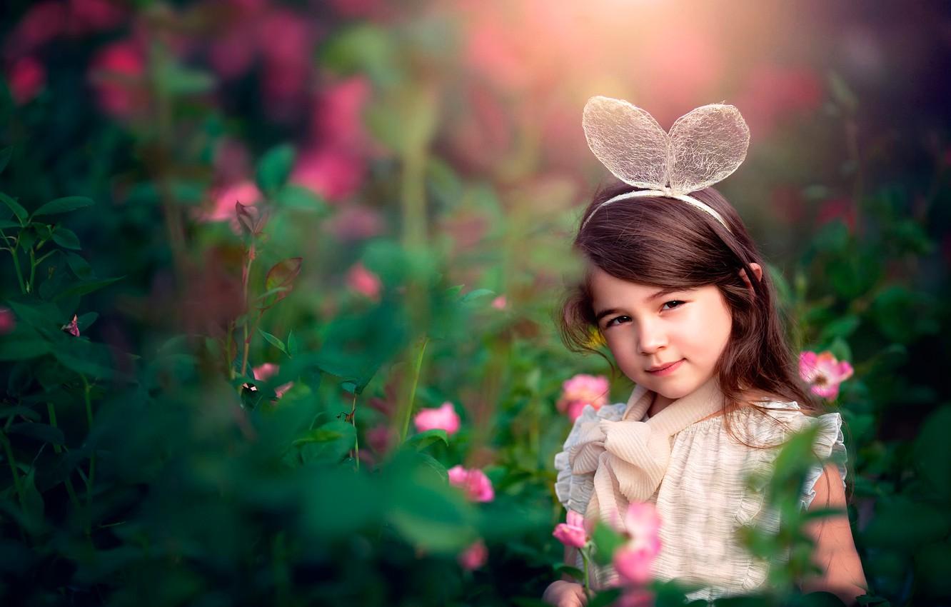 1332x850 Wallpaper flowers, girl, ears, child photography, Garden Flower image for desktop, section стиль