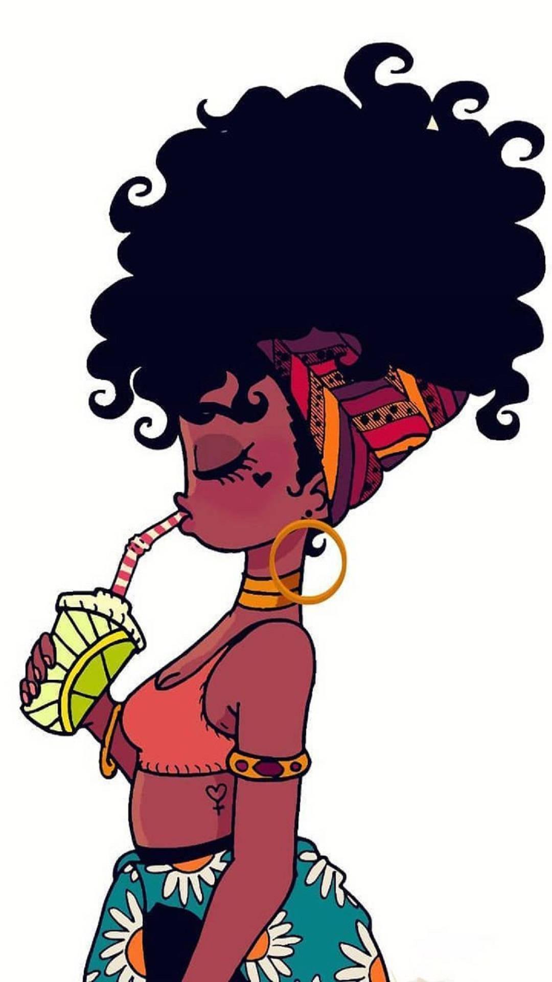 1080x1920 Download Cute Black Girl Drink Cartoon Art Wallpaper