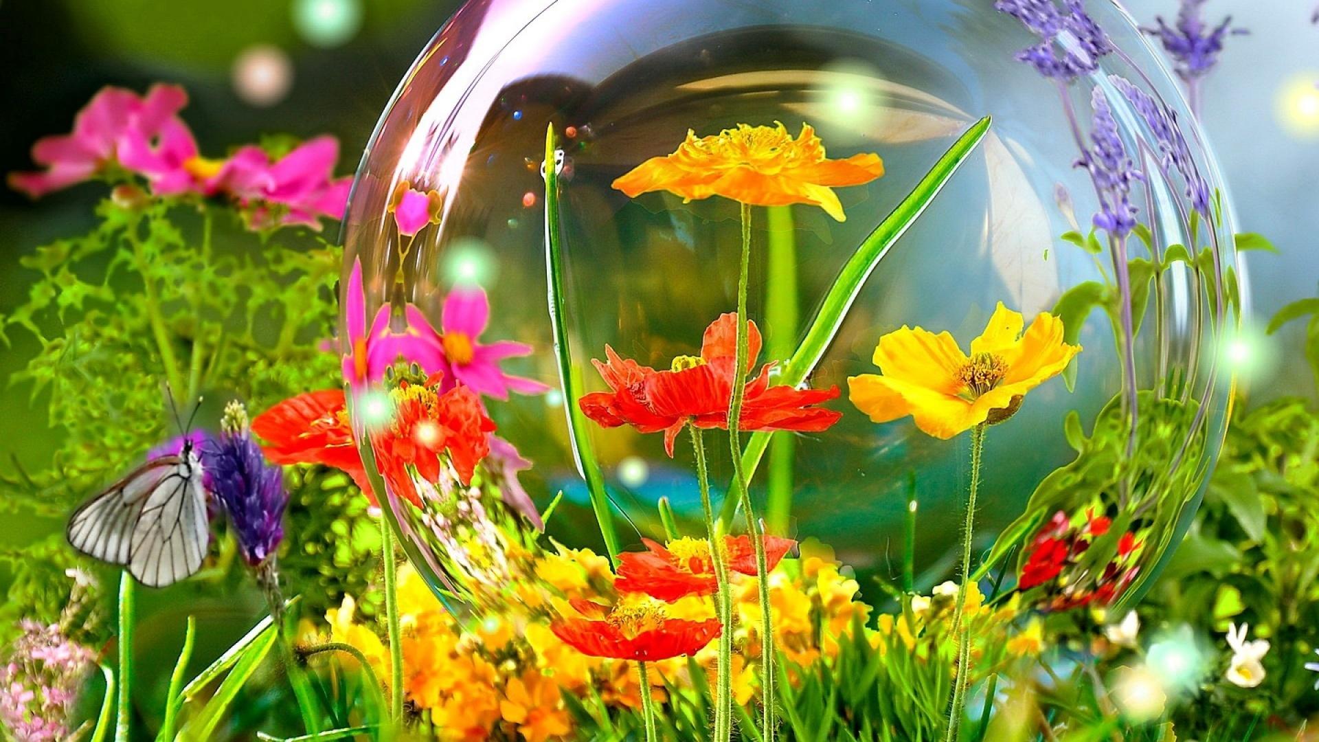 1920x1080 Bokeh globe mood flowers butterly bubbles wallpaperx1080