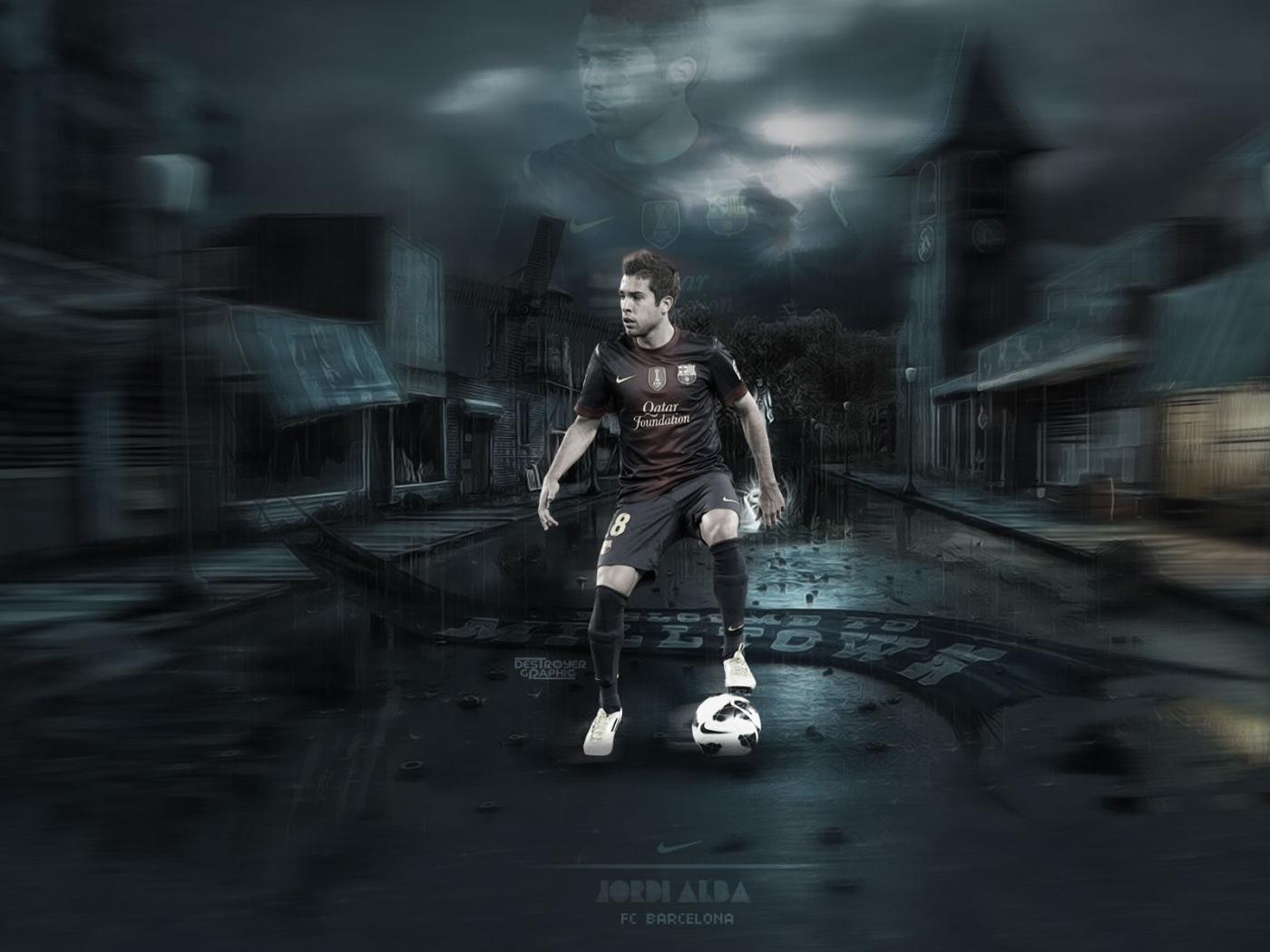 1400x1050 The player of Barcelona Jordi Alba in the dark streets Desktop wallpaper 1400x1050