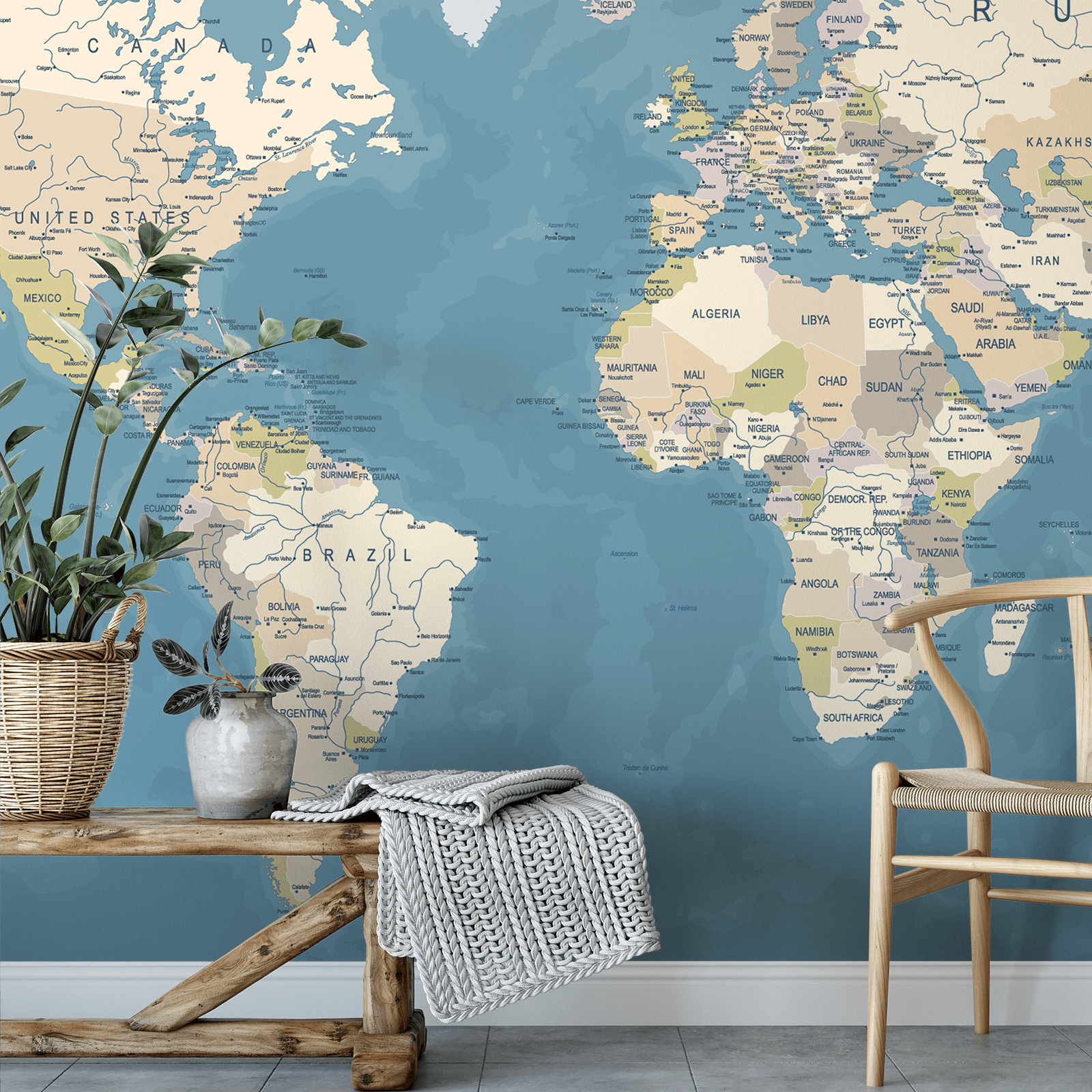 1600x1600 Peel & Stick Wallpaper: World Map Mural