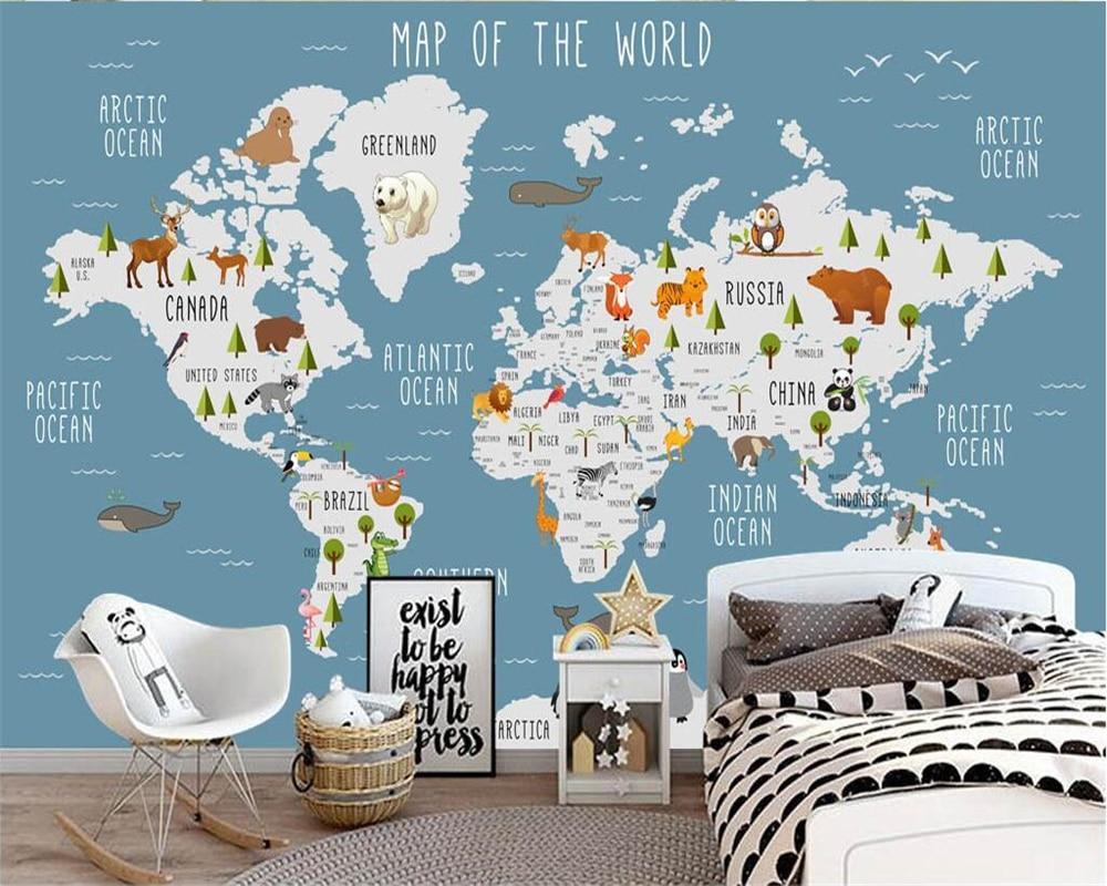 1000x800 Custom Wallpaper Cartoon World Map Mural Background Wall Decoration Children's Room Map Hot Air Balloon Background 3D Wallpaper