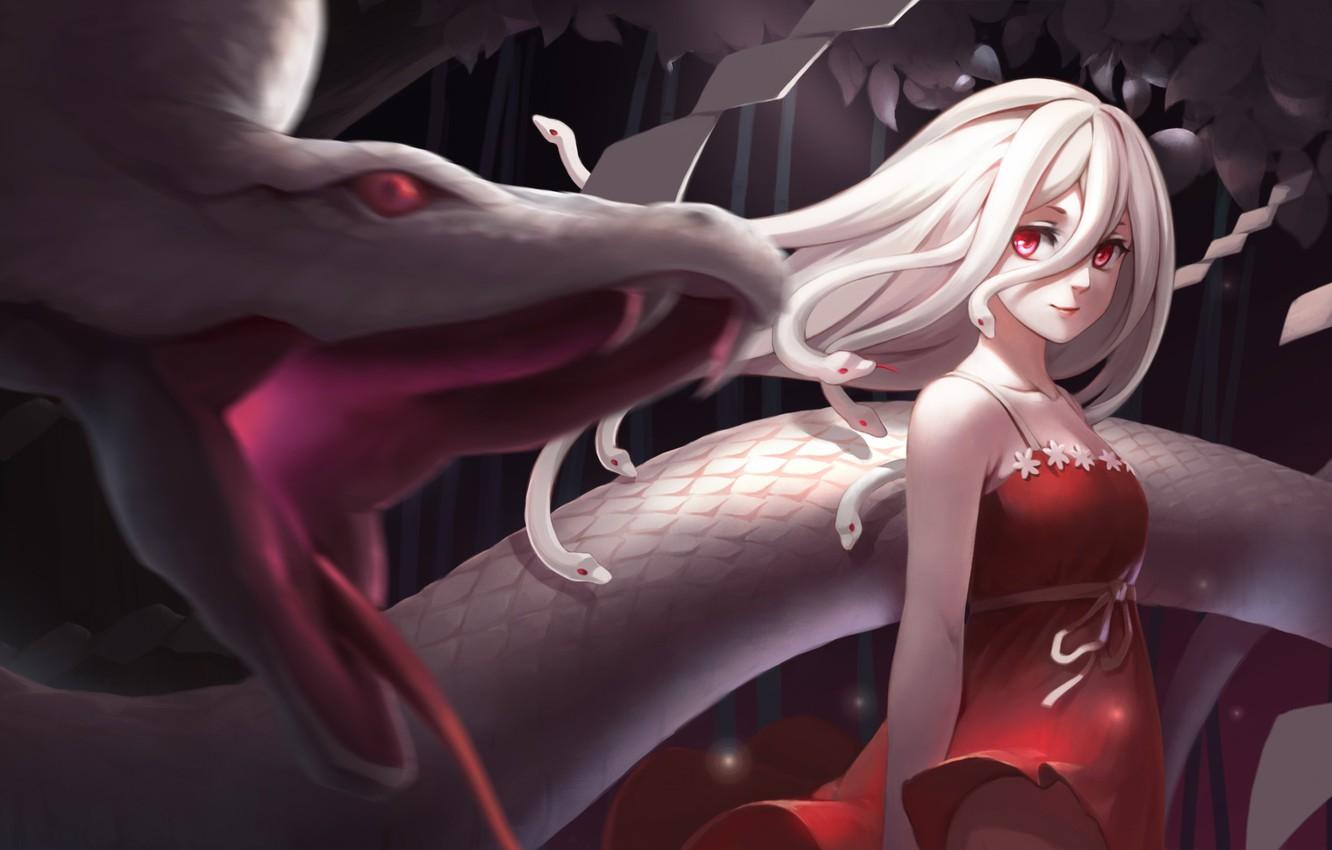1332x850 Wallpaper snake, anime, Medusa, fang, japanese, hebi, Gorgon, Thus, For The Nad, Monogatari Series image for desktop, section прочее