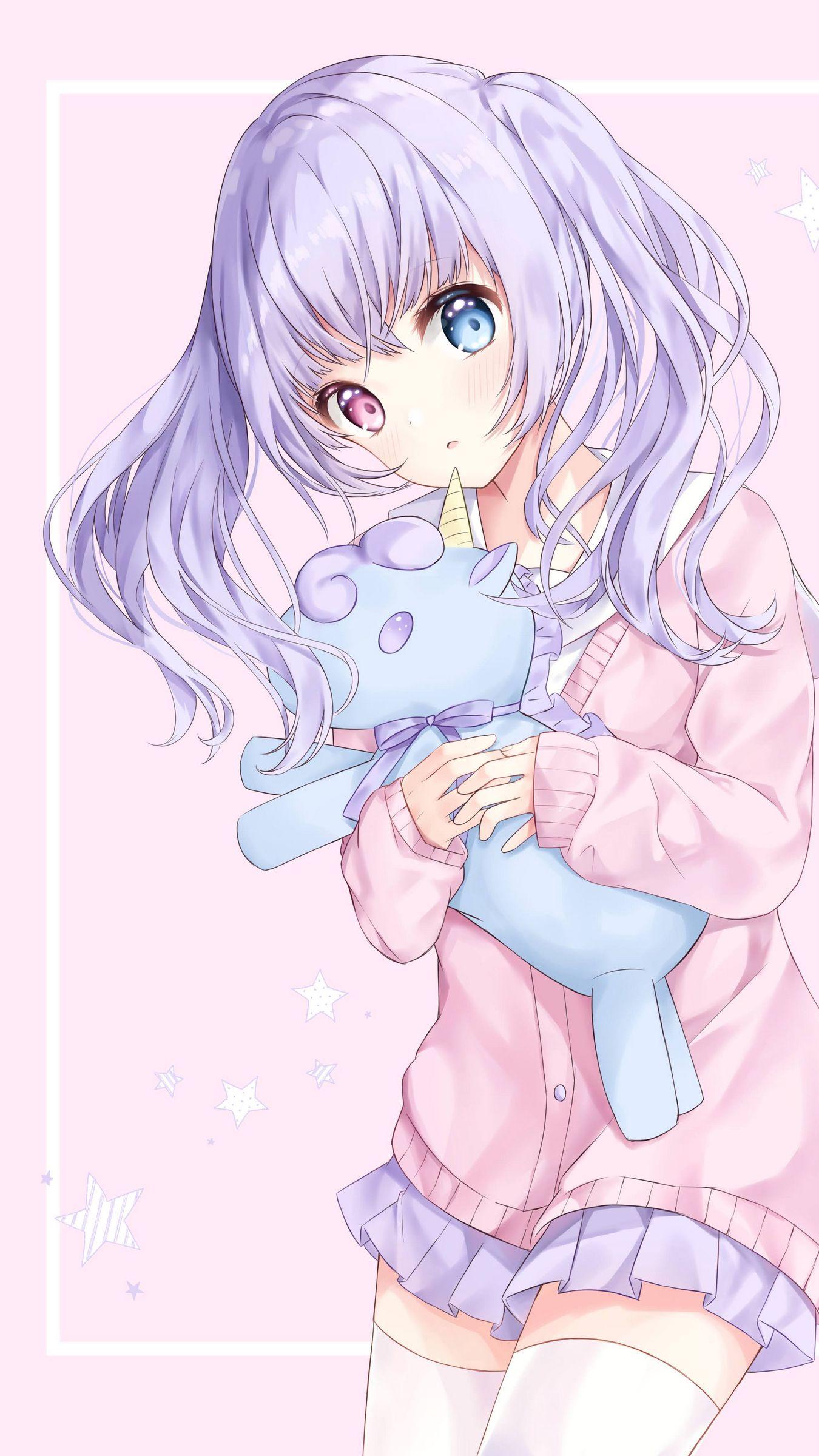 1350x2400 Download wallpaper 1350x2400 girl, heterochromia, unicorn, toy, anime, art iphone 8+/7+/6s+/for parallax HD background