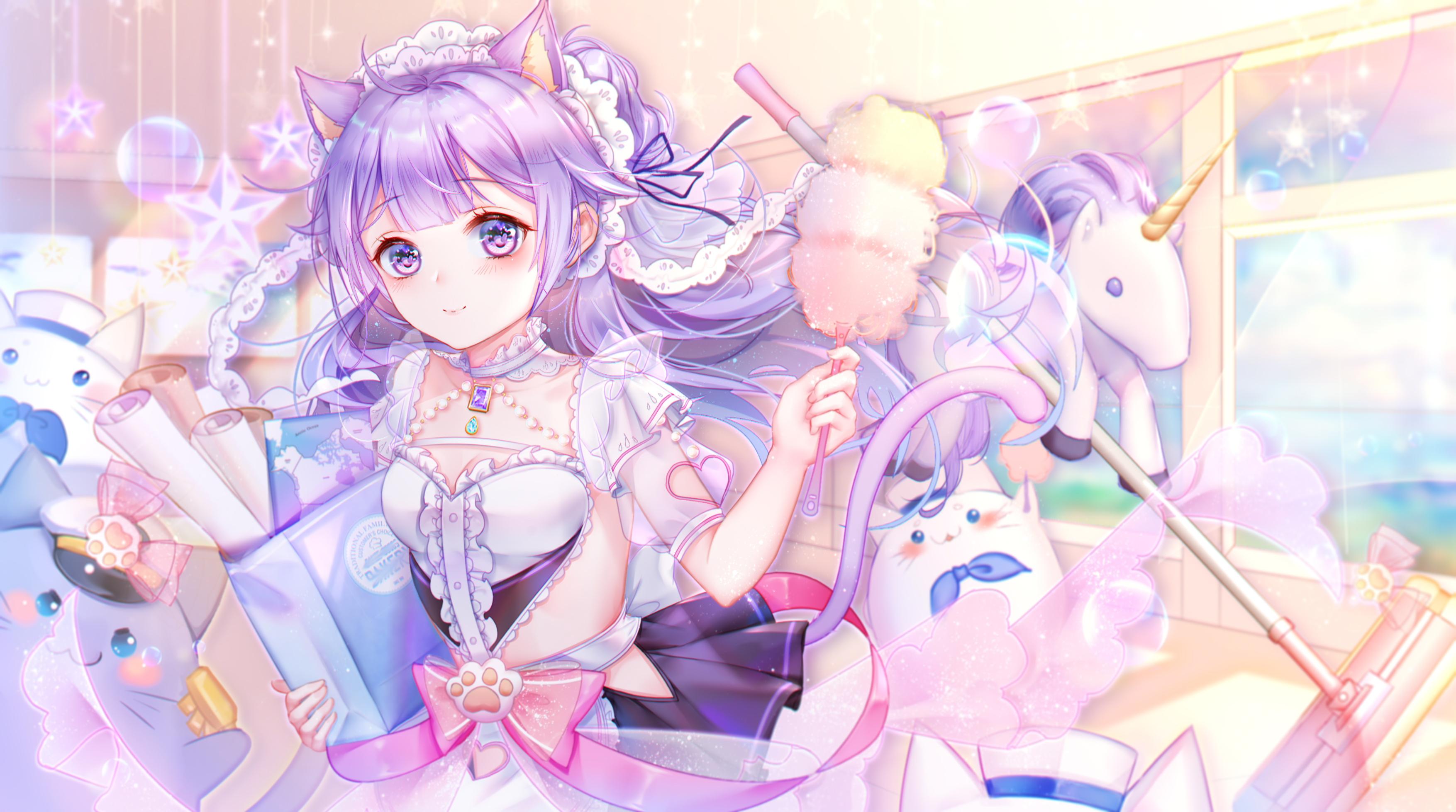 3509x1959 Anime Anime Girls Cat Girl Maid Outfit Purple Hair Purple Eyes Unicorn Azur Lane Azur Lane Wallpaper:3509x1959