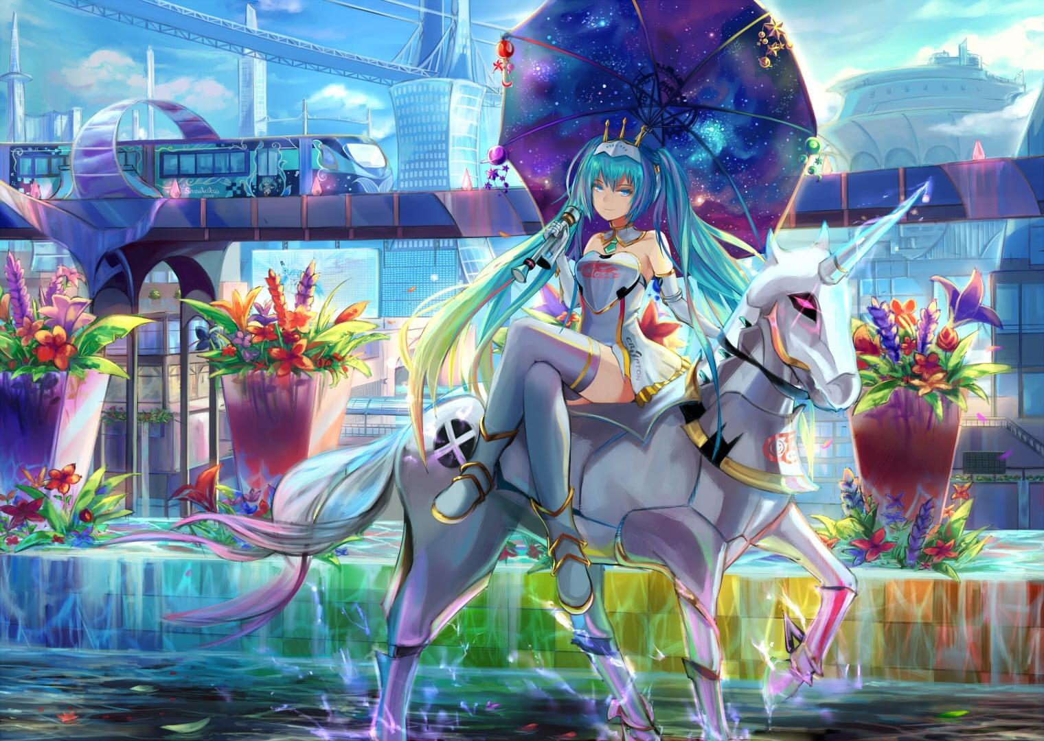 1520x1080 Anime Girls, Unicorn Wallpaper, Knee Highs, Hatsune Miku Append, Long Hair