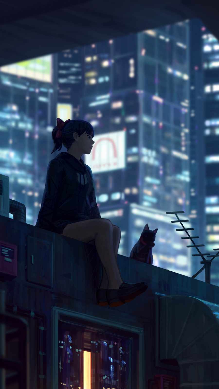 900x1600 Girl with Cat Anime iPhone Wallpaper