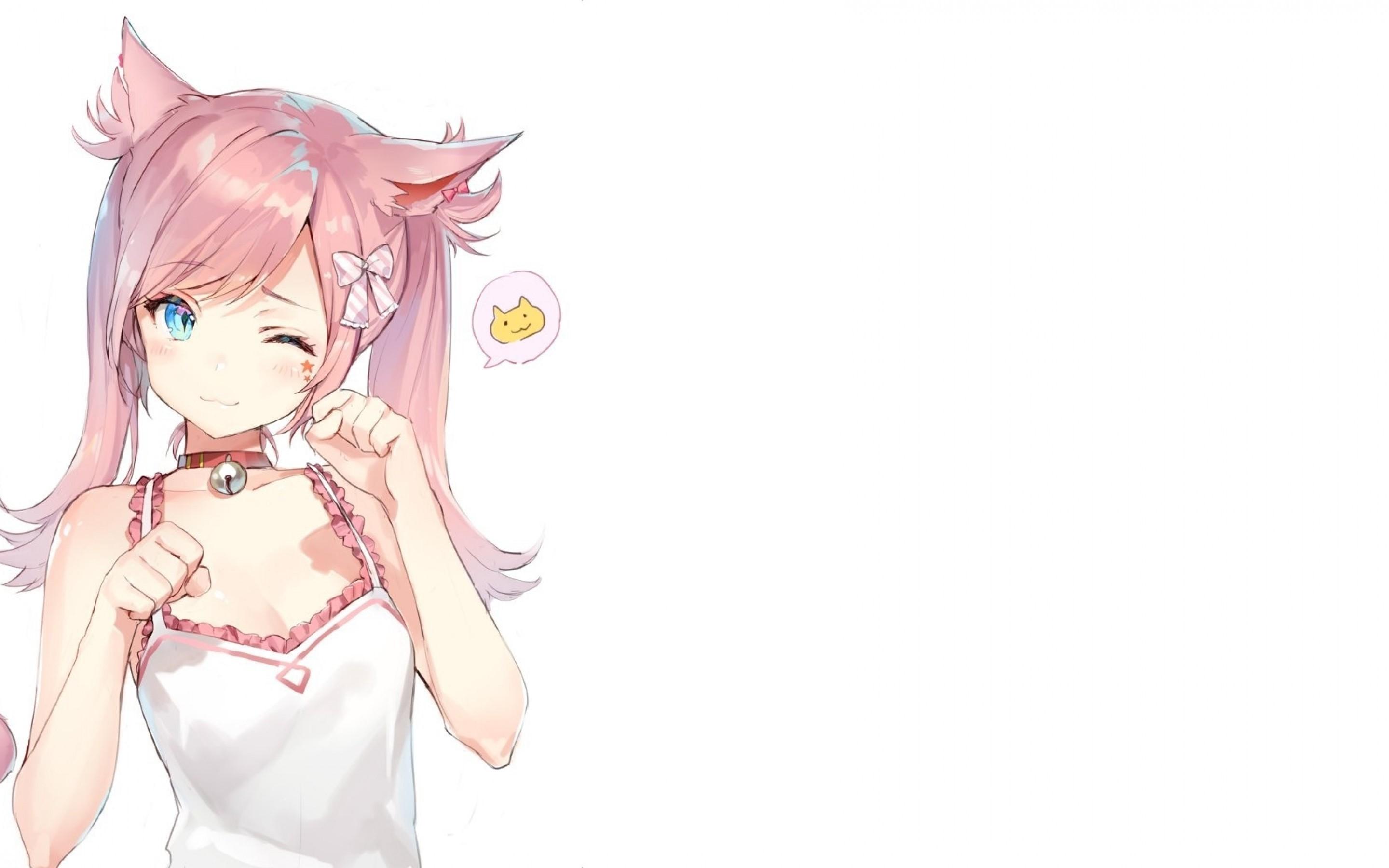 2880x1800 simple background, neko ears, simple, anime, cat ears, anime girls Gallery HD Wallpaper