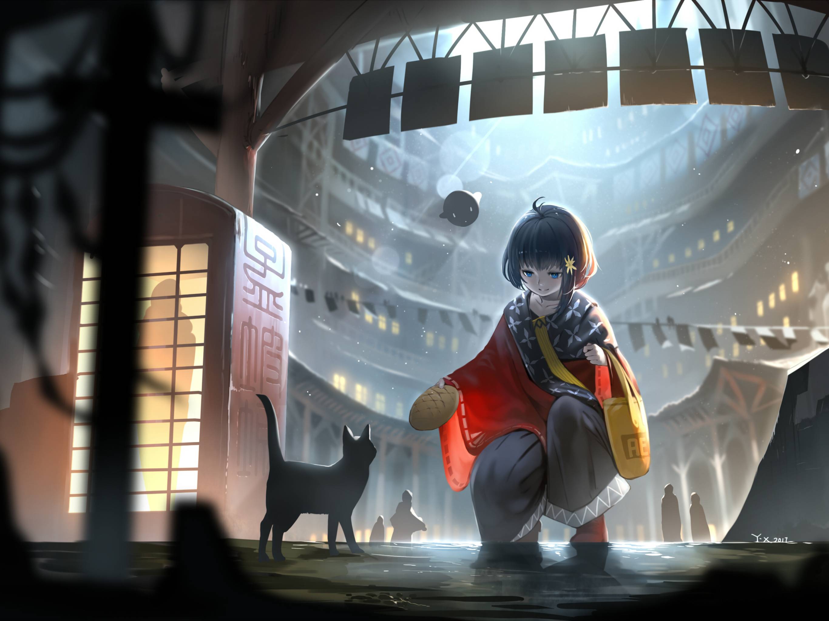 2732x2048 Anime Original Blue Eyes Short Hair Girls With Cat 2732x2048 Resolution Wallpaper, HD Anime 4K Wallpaper, Image, Photo and Background