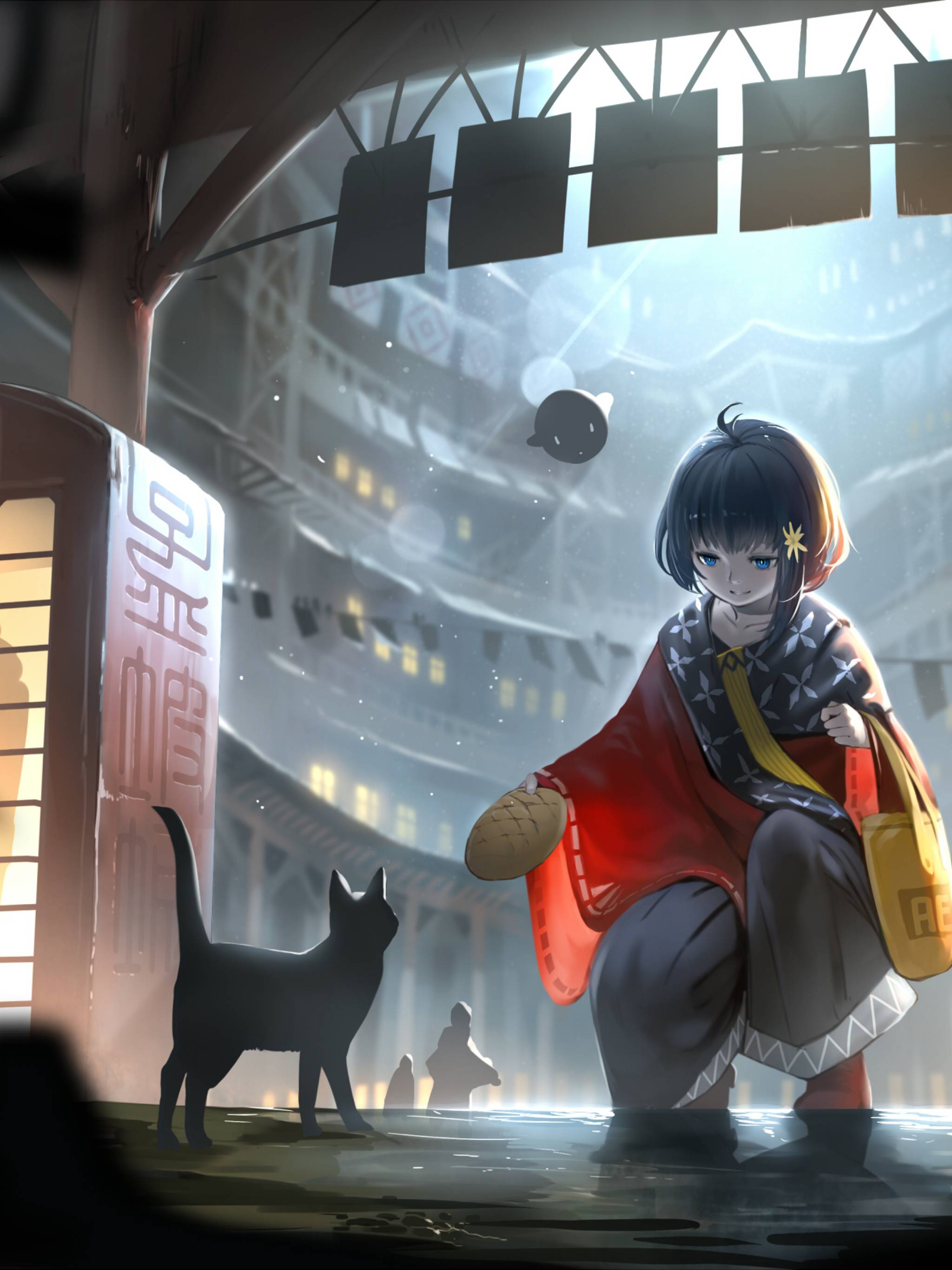 2048x2732 Anime Original Blue Eyes Short Hair Girls With Cat 2048x2732 Resolution Wallpaper, HD Anime 4K Wallpaper, Image, Photo and Background
