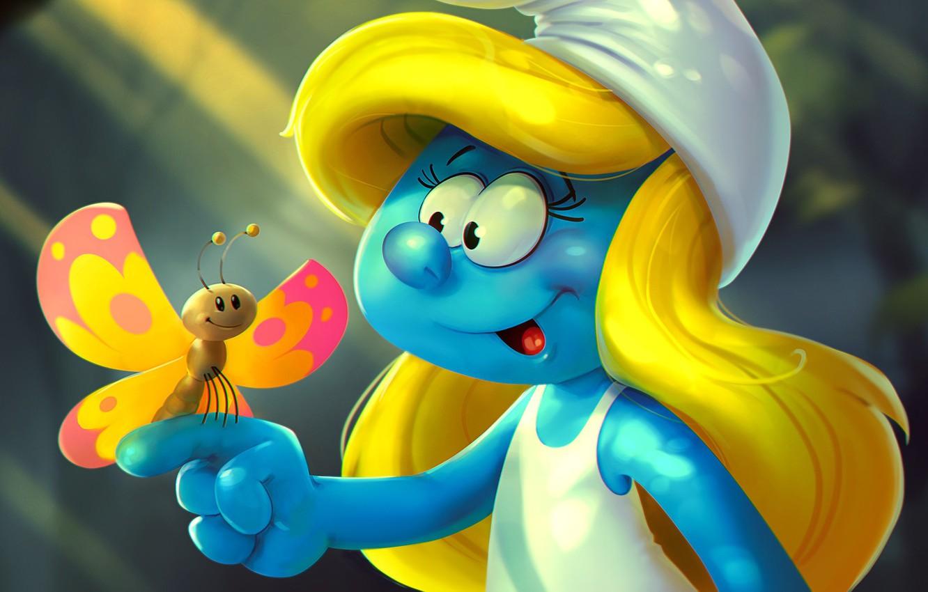 1332x850 Wallpaper butterfly, tale, art, children's, Smurf, Smurfette, Katya Art image for desktop, section фильмы