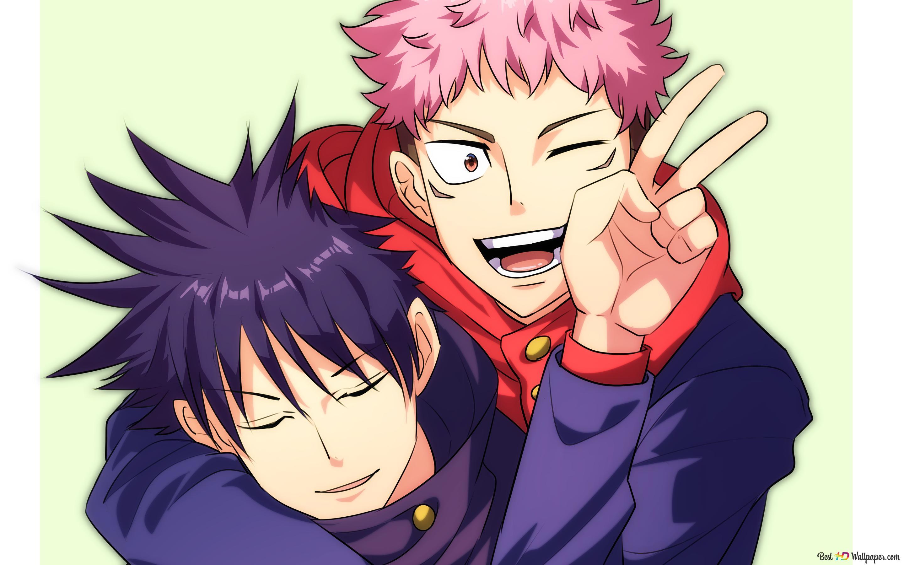 2880x1800 Jujutsu kaisen anime male character having fun together, making hand gestures 4K wallpaper download