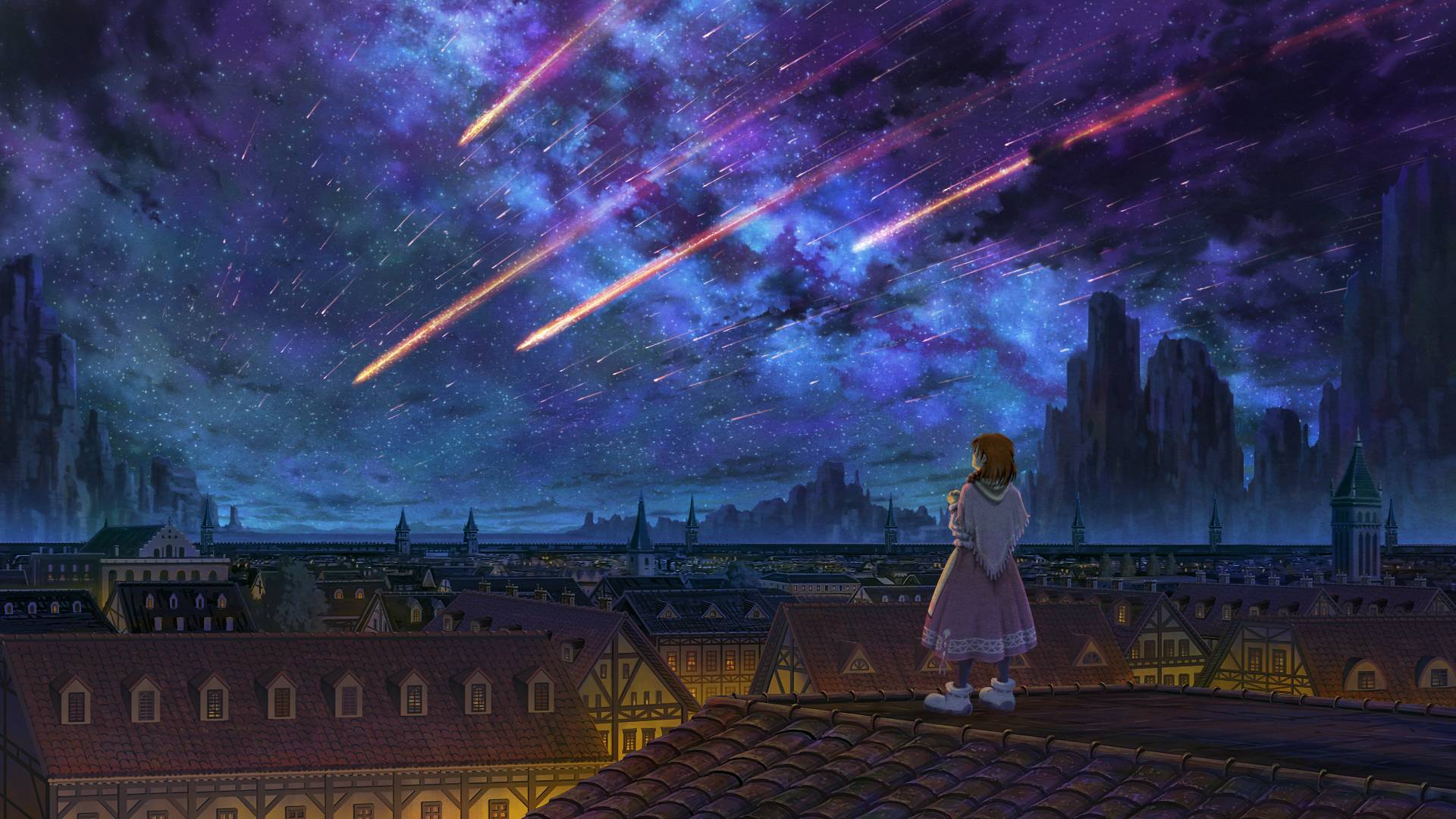 1920x1080 Girl Starring Starry Sky Wallpaper, HD Anime 4K Wallpaper, Image, Photo and Background