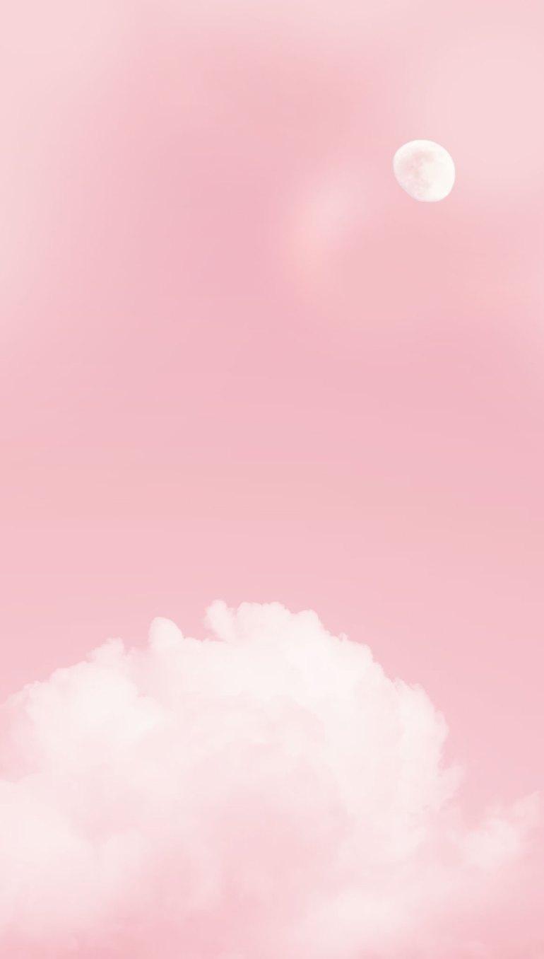 770x1356 Pink Aesthetic Picture : Pink Sky & The Moon Wallpaper