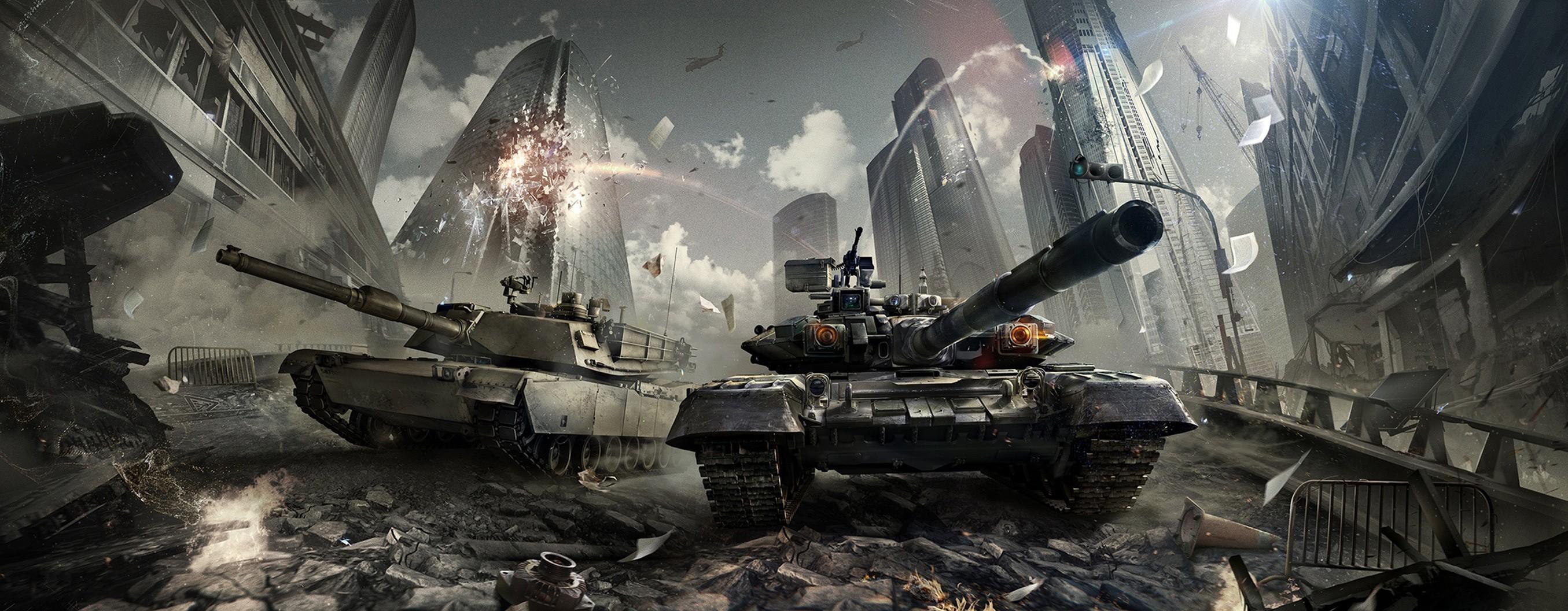 2710x1057 T- M1 Abrams, artwork, tank, war Gallery HD Wallpaper
