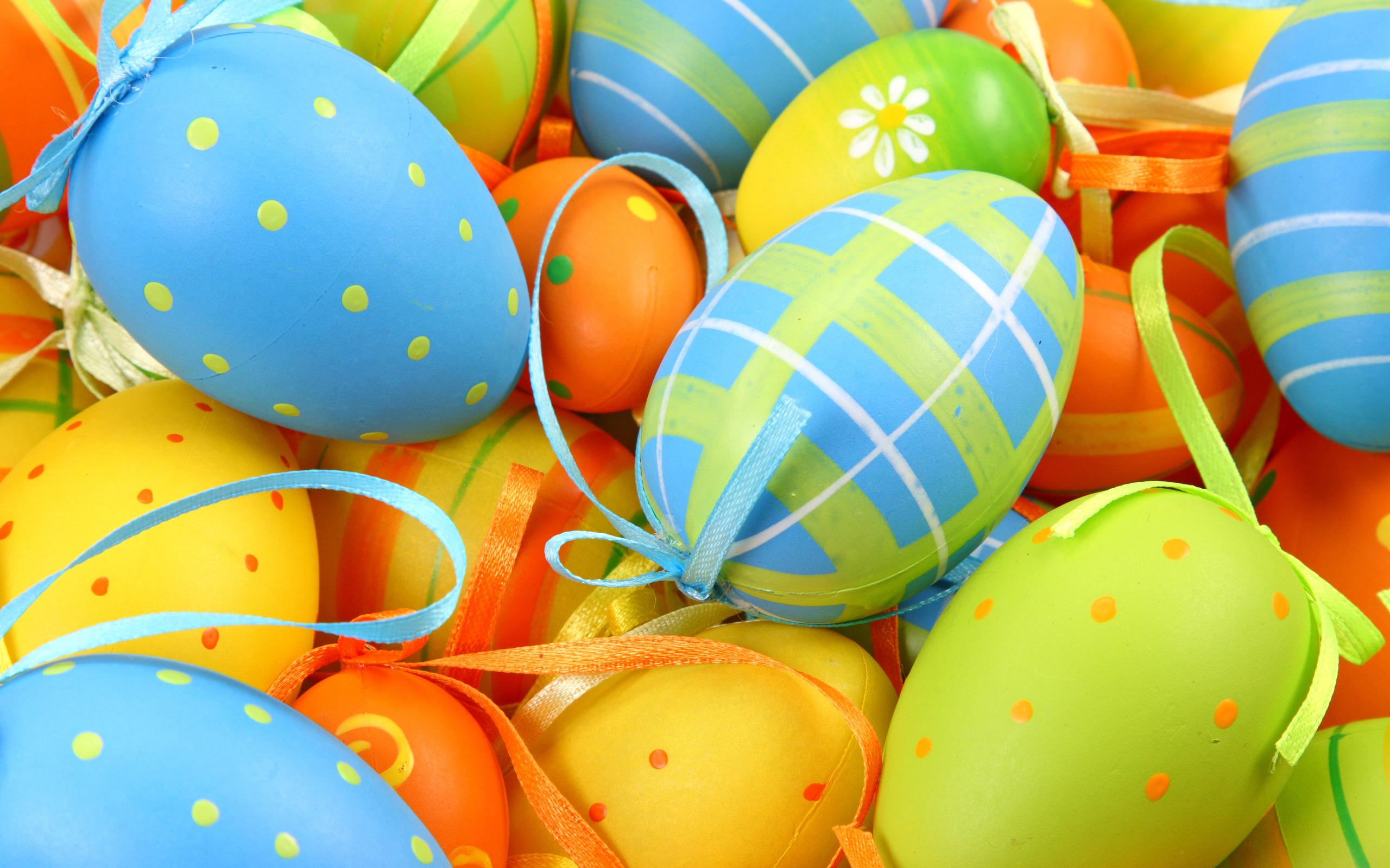 2560x1600 HD desktop wallpaper: Easter, Holiday, Colorful, Ribbon, Easter Egg download free picture