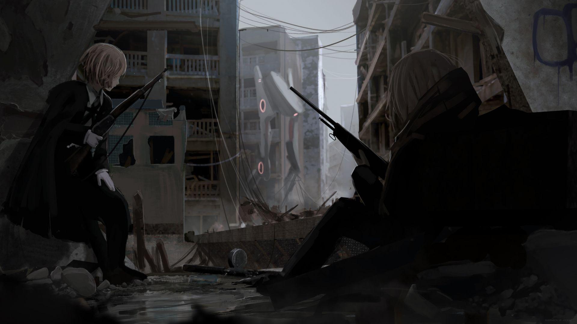 1920x1080 Desktop Wallpaper Girls With Gun, Anime Girl, Battlefield, HD Image, Picture, Background, E4270e