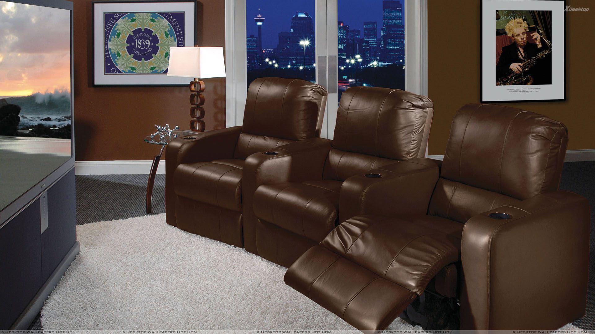 1920x1080 Brown Sofa Set In Home Theater Room Wallpaper