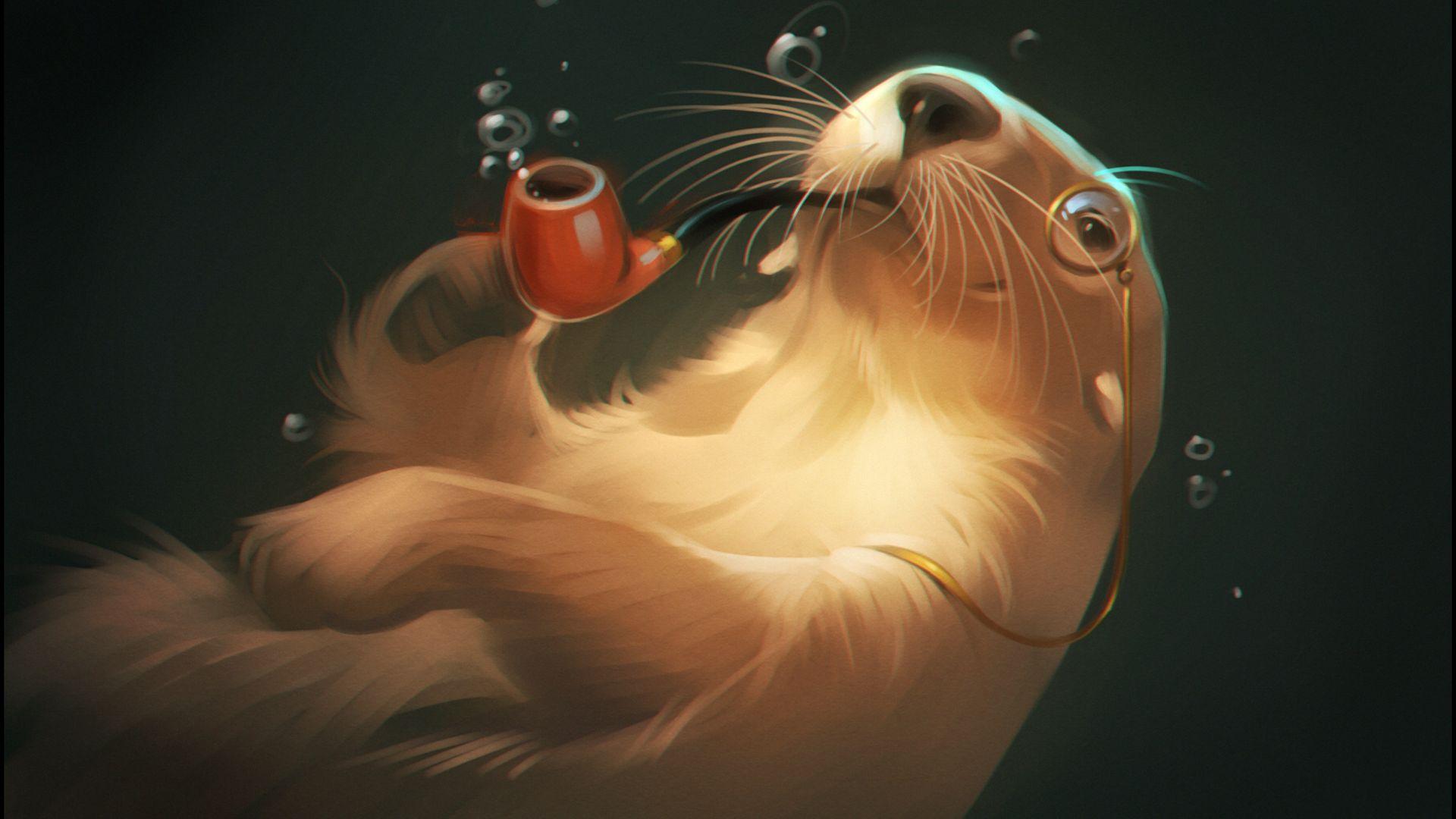 1920x1080 Desktop Wallpaper Otter Animal, Underwater, Artwork, HD Image, Picture, Background, Dmgpvs