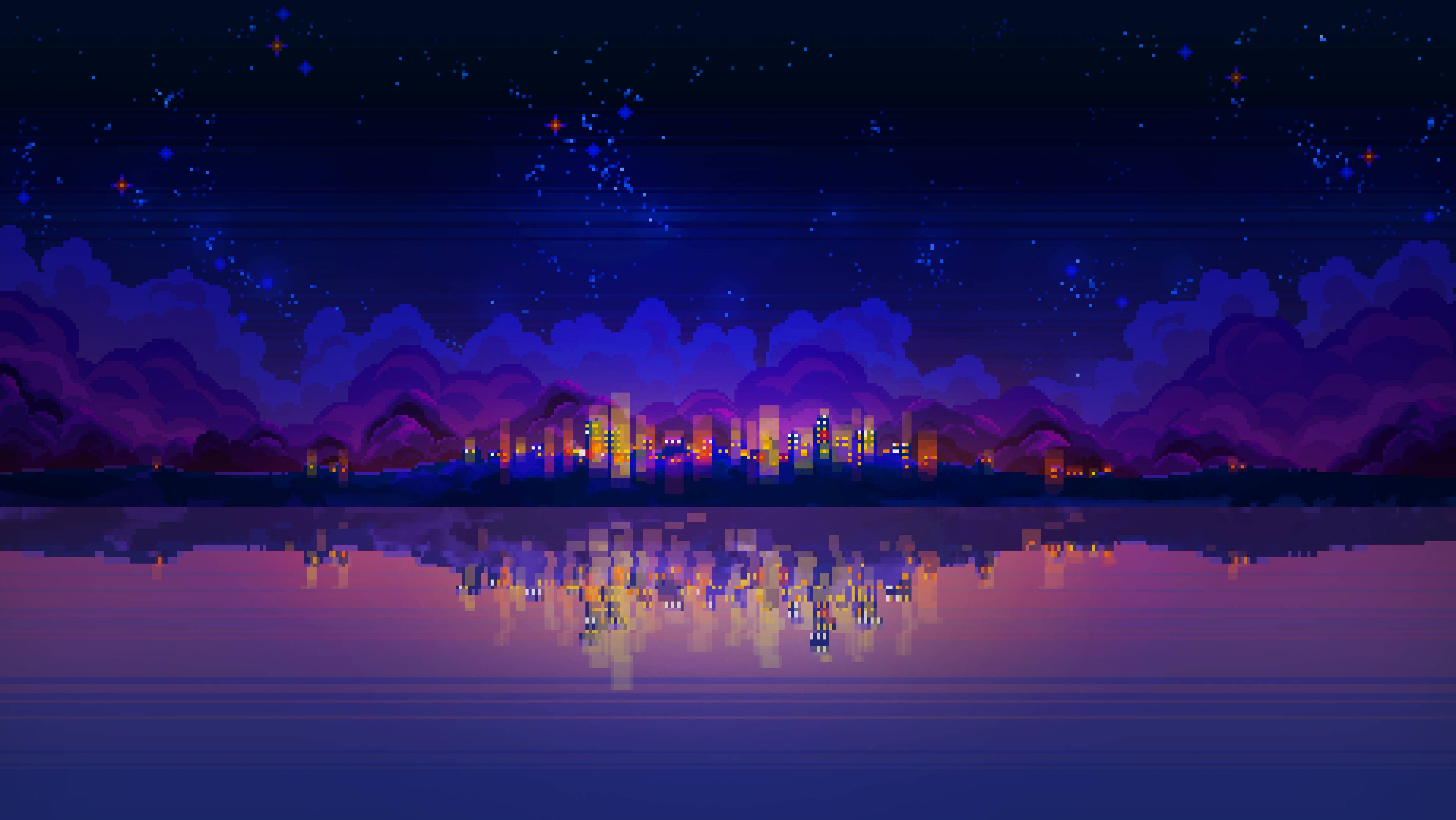 3840x2162 PixelArt Night Landscape Wallpaper, HD Artist 4K Wallpaper, Image, Photo and Background