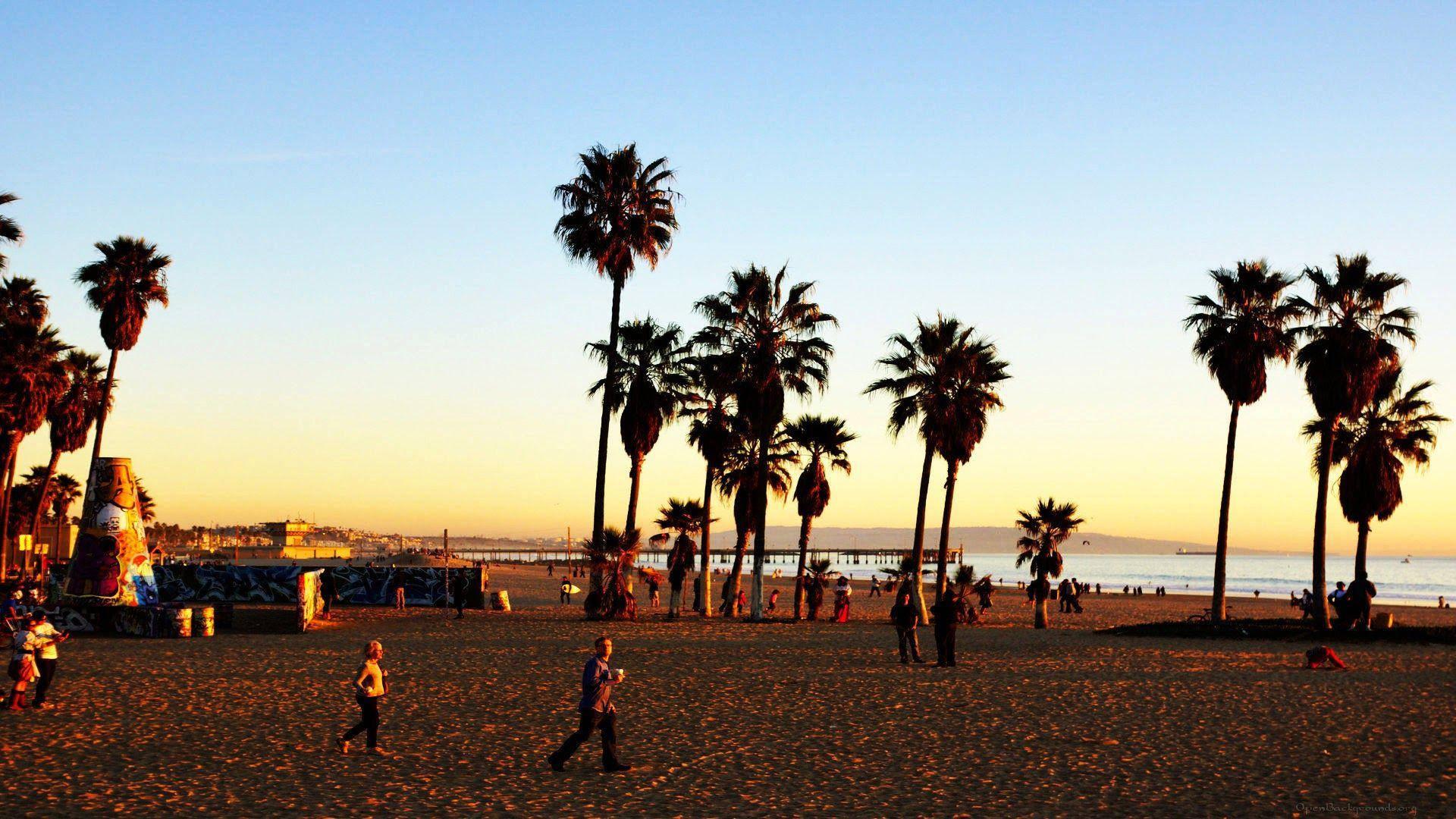 1920x1080 Download Venice Beach Sunset People On Beach Wallpaper