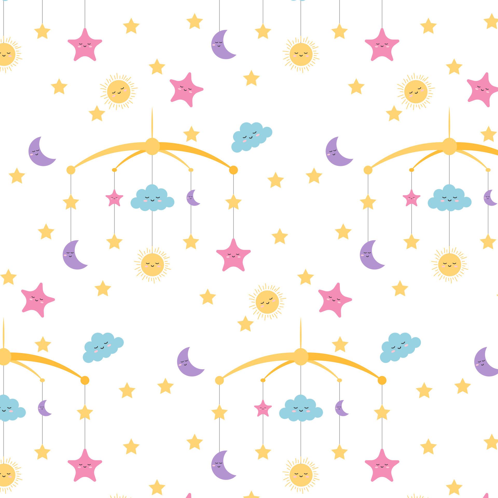 1920x1920 Suspension toy on the stroller seamless pattern for baby clothes, bed, wallpaper. Vector illustration