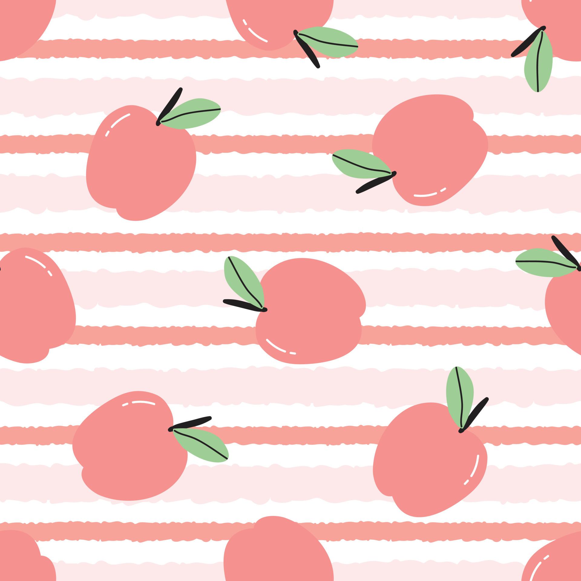 1920x1920 Baby seamless pattern Red apple on pink striped background, cute design, cartoon style, for baby clothes, wallpaper, decoration