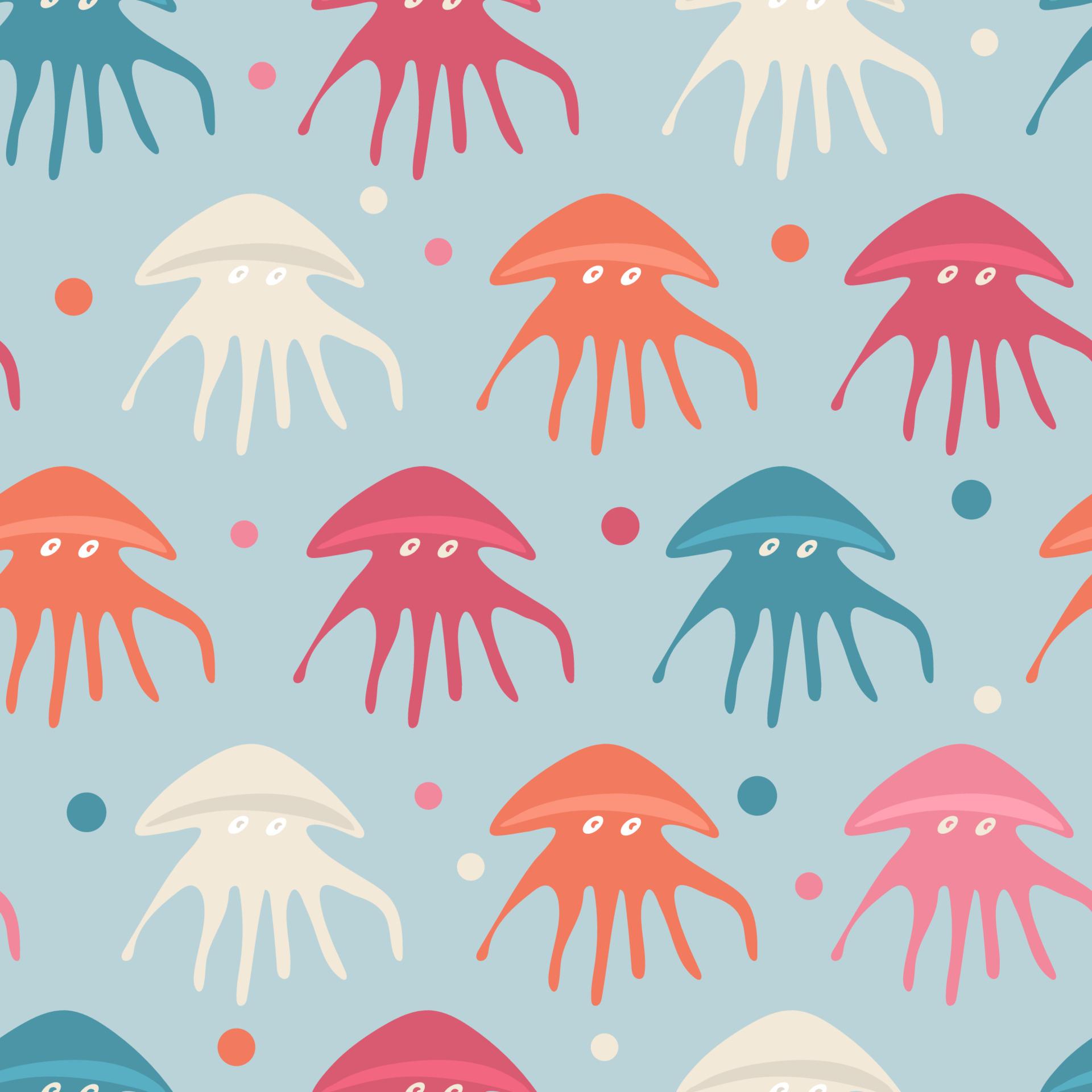 1920x1920 Seamless pattern with colorful jellyfish on blue background. Print for fabric, wrapping papers, wallpaper, fabric, covers, scrapbooking. Great for baby clothes