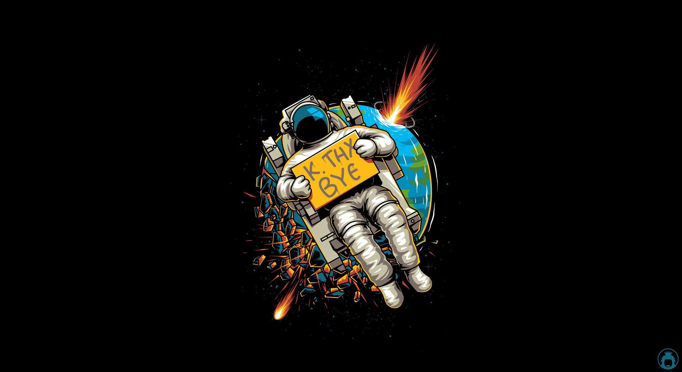 2200x1200 Wallpaper / space, space art, astronaut, artwork, Earth, meteors, humor free download