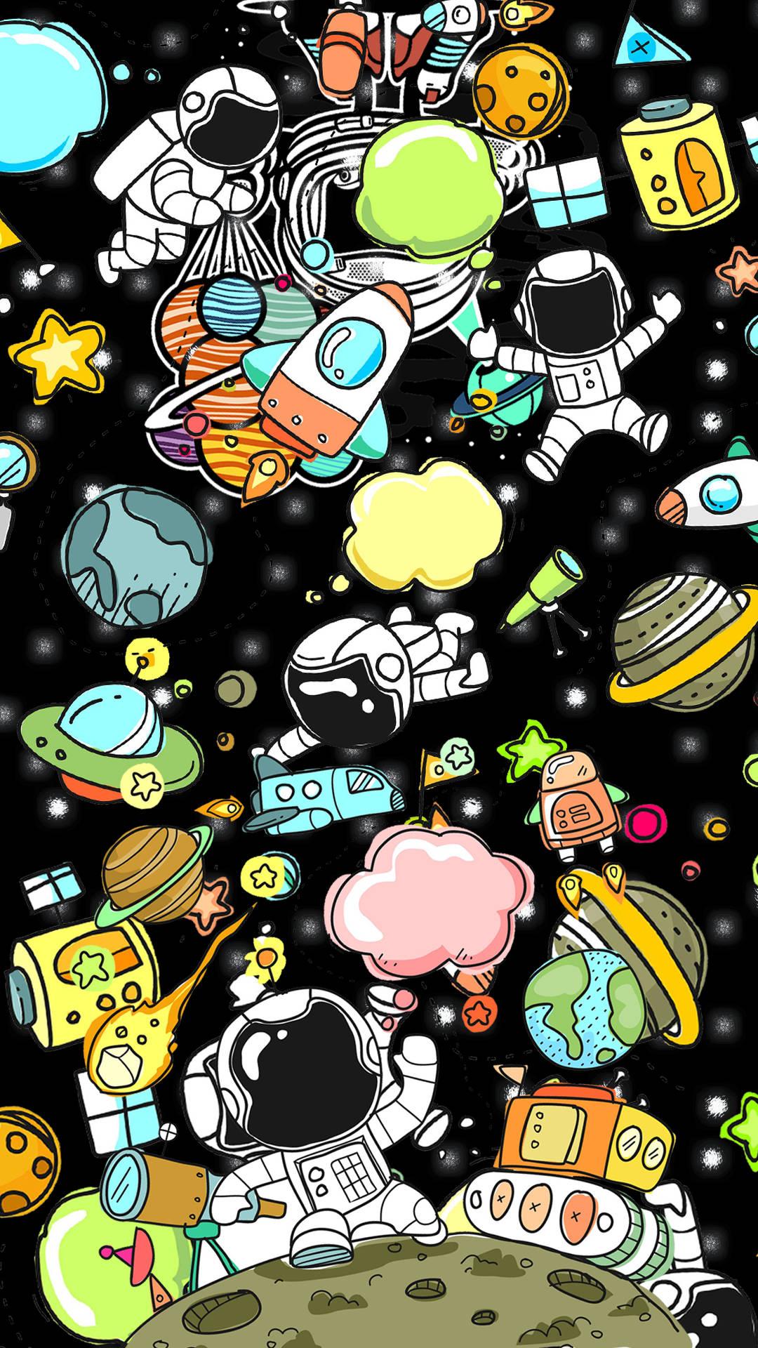 1080x1920 Download Cartoon Astronaut In Outer Space Wallpaper