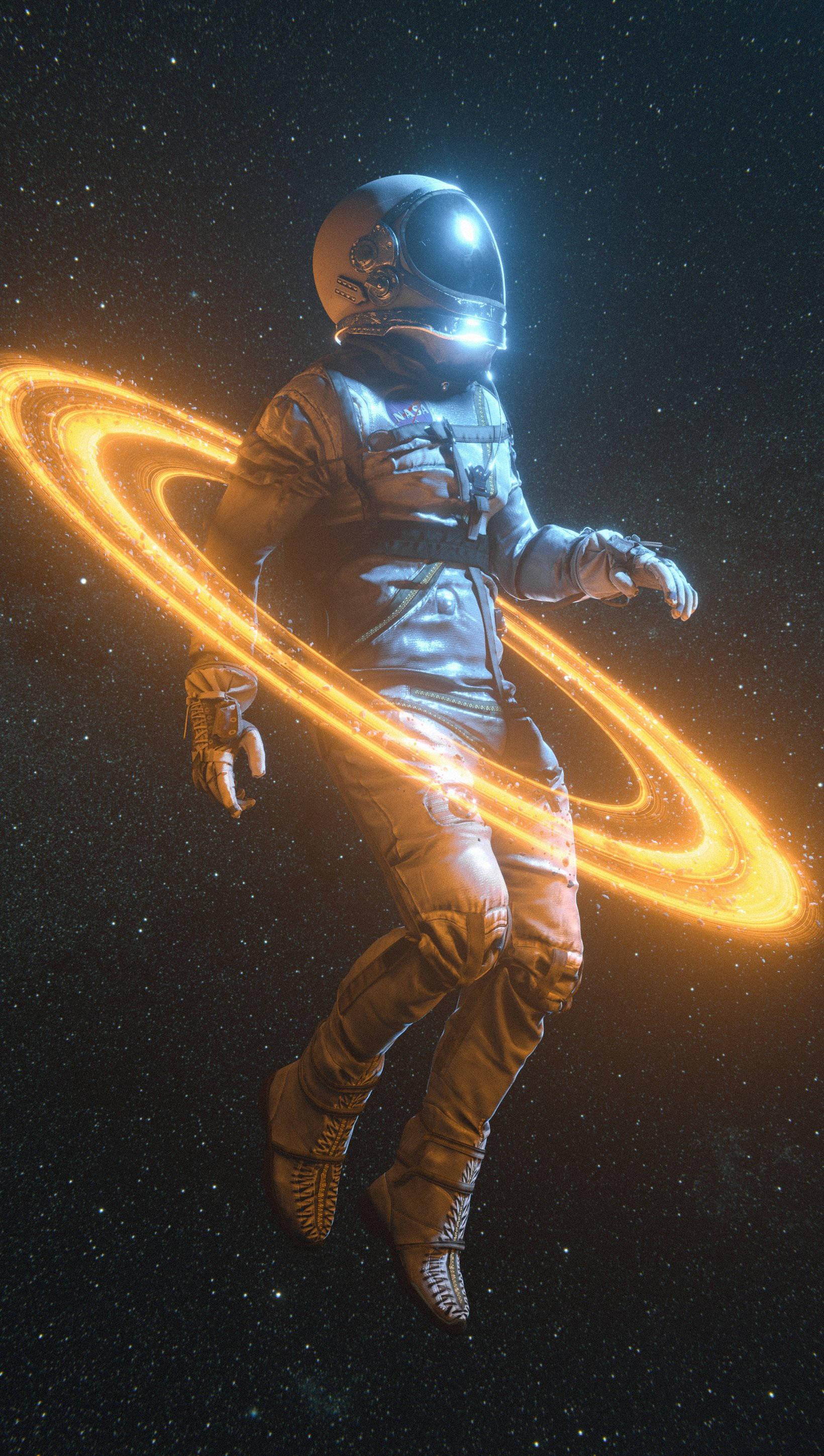 1640x2898 Download Astronaut With Planetary Rings Cool Android Wallpaper