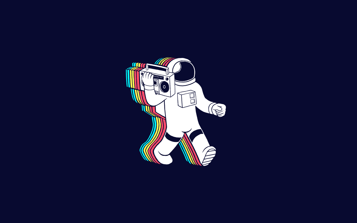 1440x900 illustration, minimalism, logo, cartoon, astronaut, boombox, font Gallery HD Wallpaper