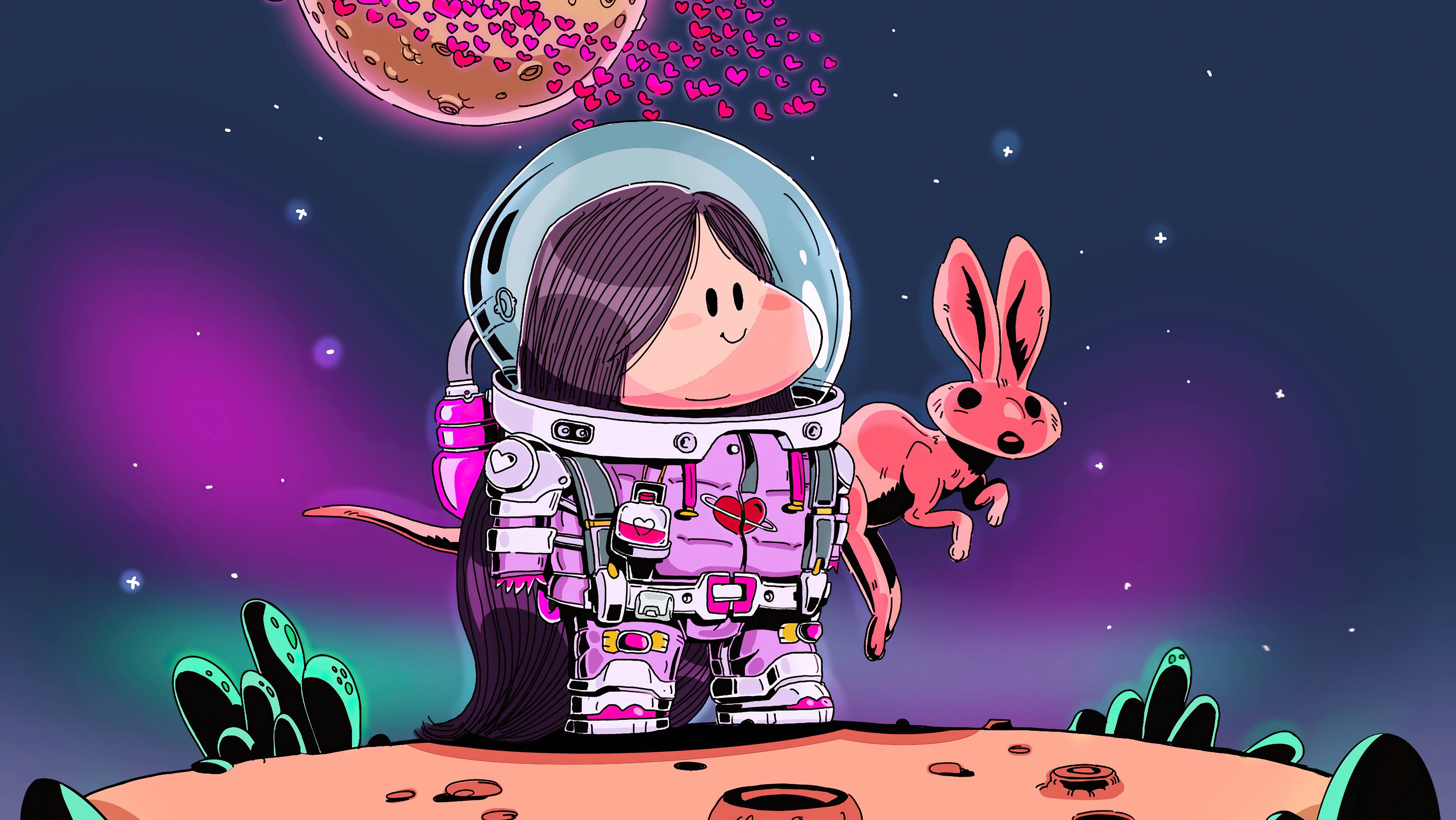 3840x2161 Cute Astronaut Little Girl with Kangaroo Wallpaper, HD Artist 4K Wallpaper, Image, Photo and Background
