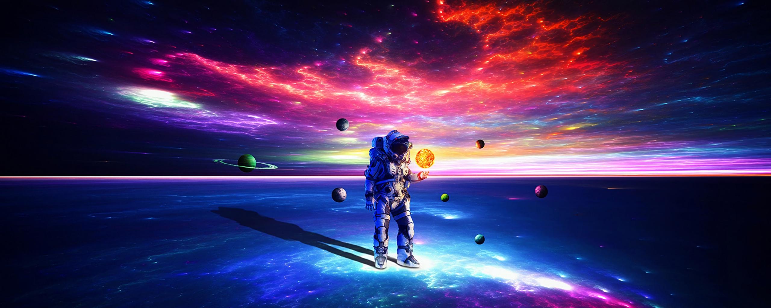 2560x1024 Download wallpaper 2560x1024 astronaut, space, suit, cosmopolitan, dark, art, dual wide 21:9 2560x1024 HD background, 20113